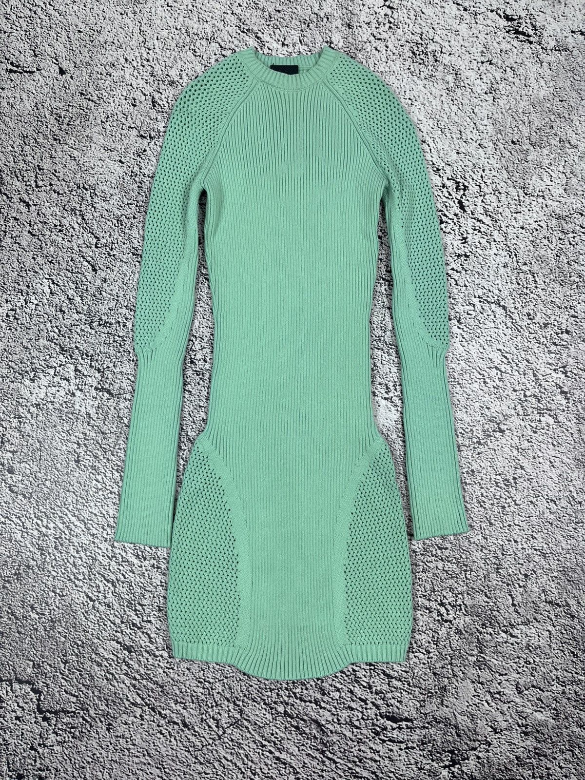Roberto Cavalli Just Cavalli Mint Ribbed Knit Bodycon Dress Mesh Panels Size XS / US 0-2 / IT 36-38 - 1 Thumbnail