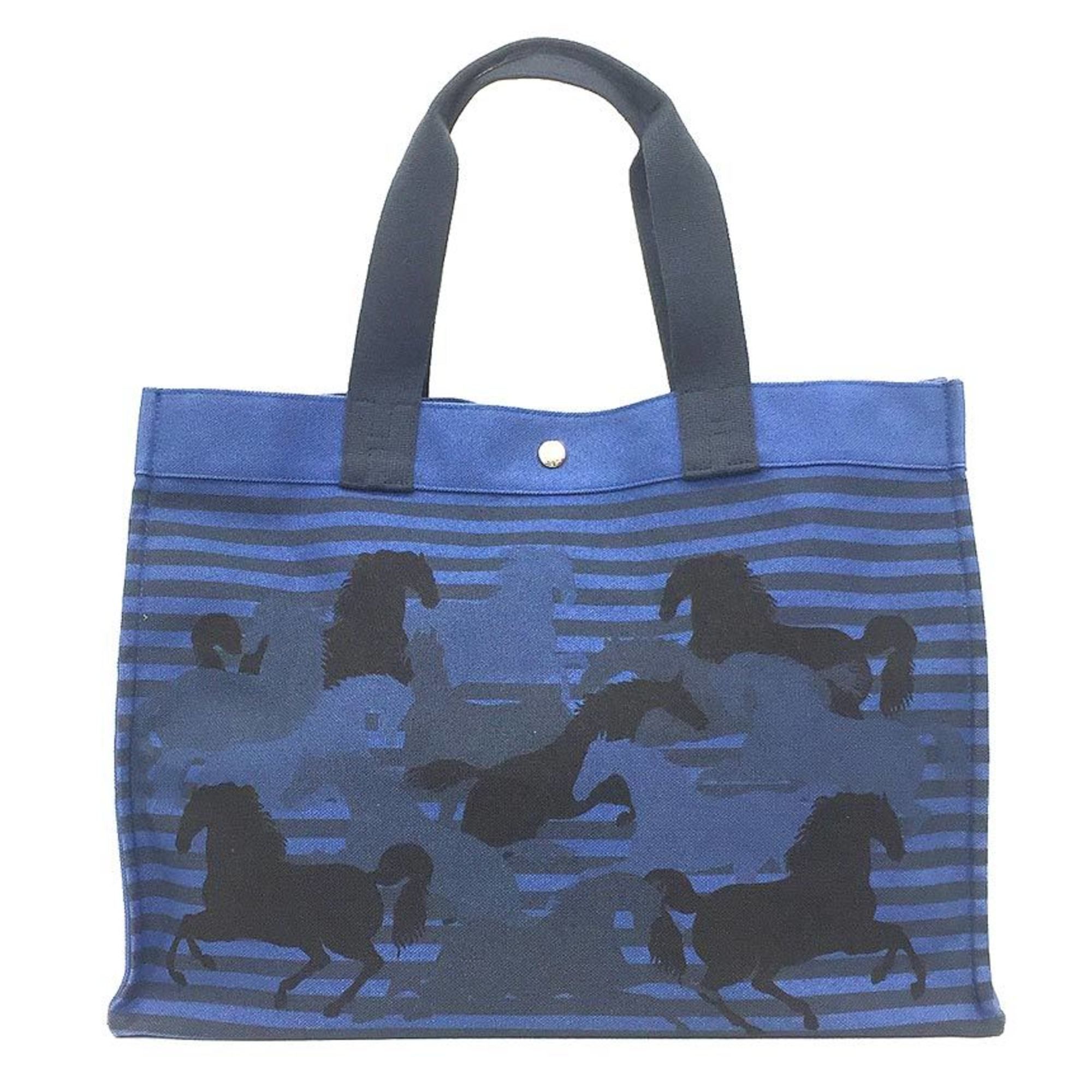 HERMES Chouvain Tote Bag Horse Camouflage Canvas Blue Men's Women's