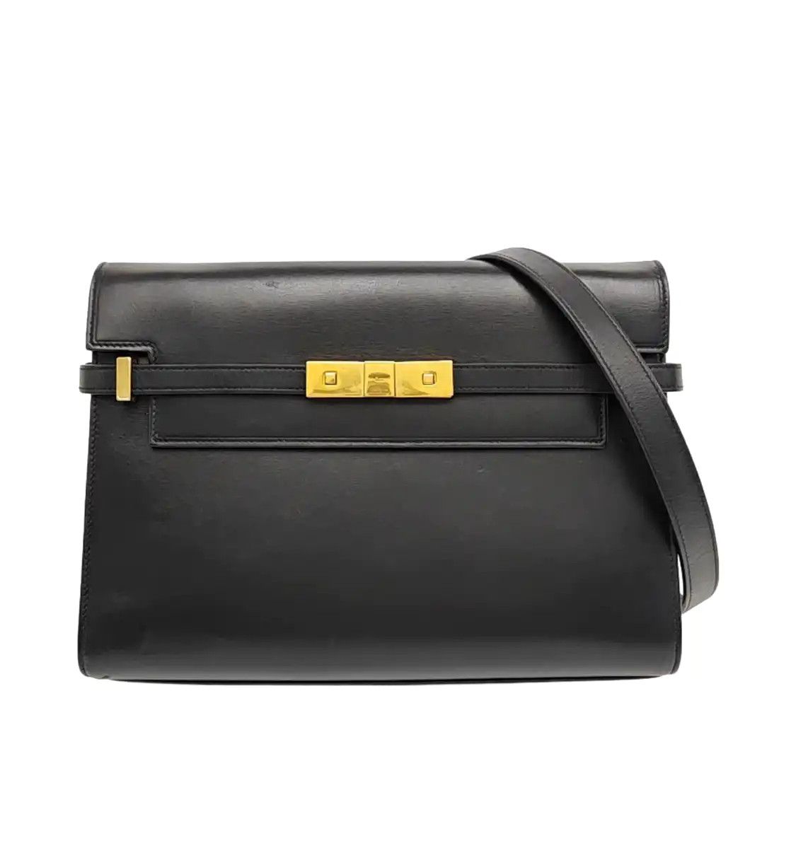 Saint Laurent Paris Ysl Manhattan Black Cowhide Leather 曼哈顿bag Shoulder Bag Gold, Women's