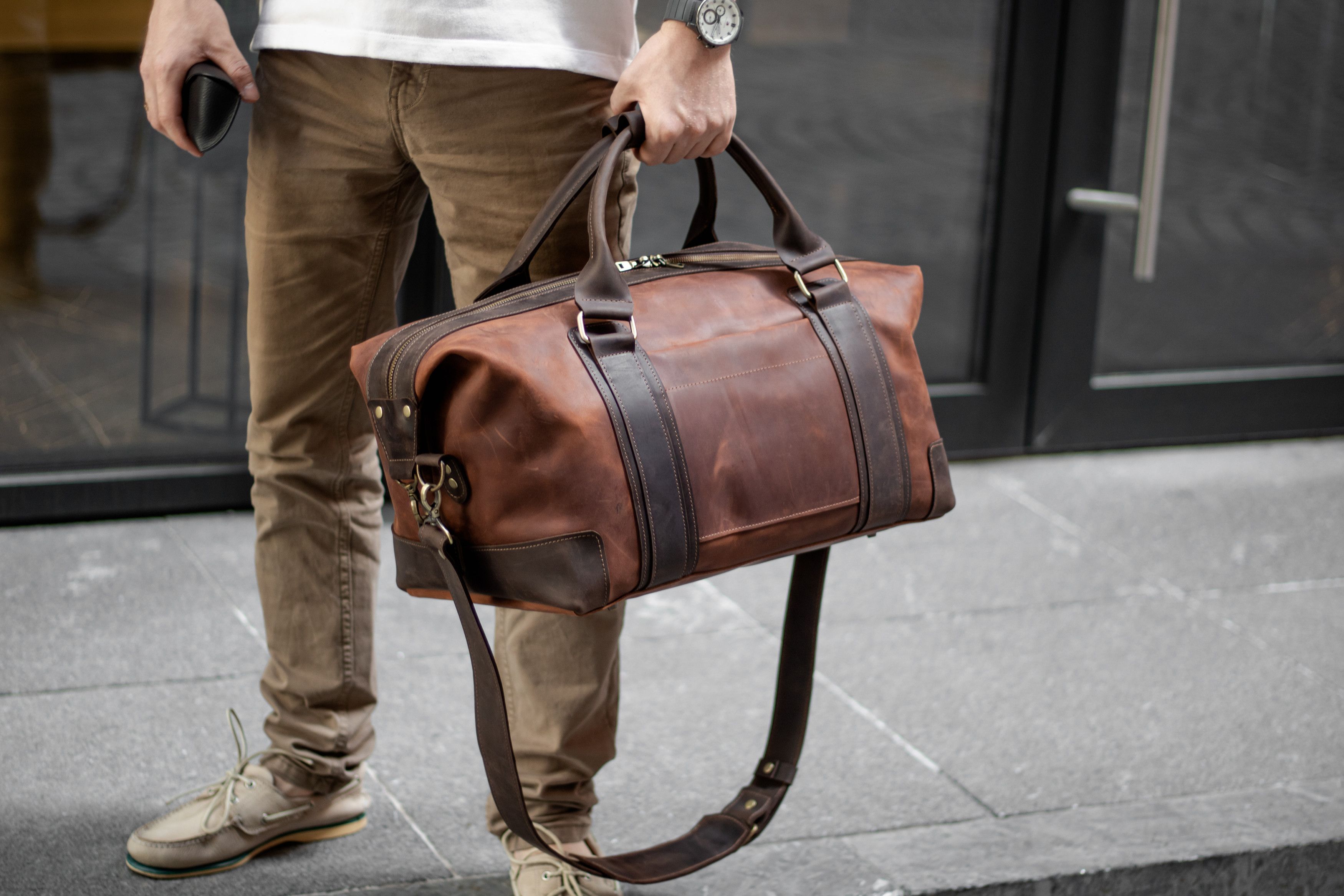 Handmade Genuine vintage leather travel bag. Gym bag. Duffel Bag Size ONE SIZE - 1 Thumbnail