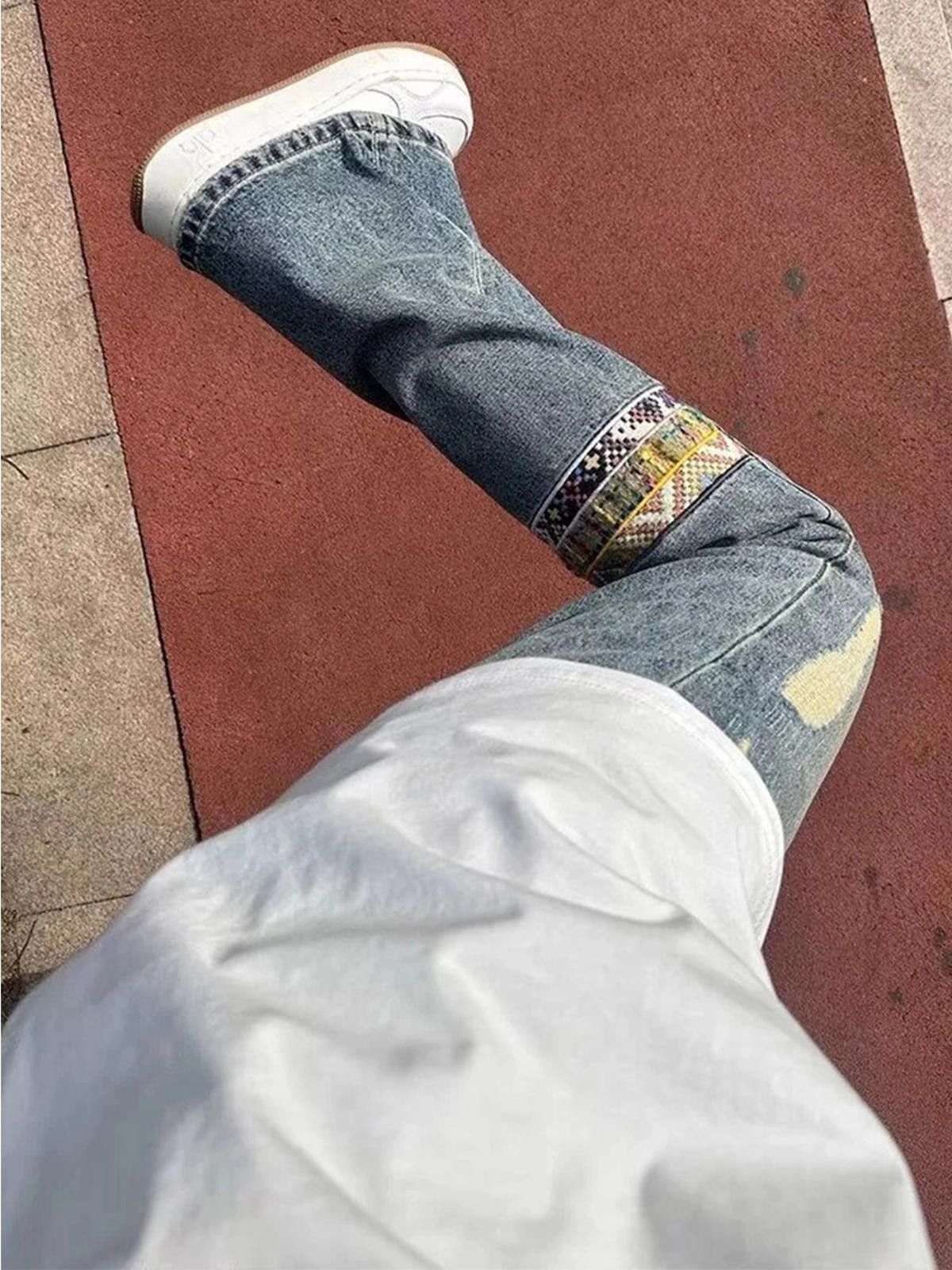 Japanese Brand Light Blue Distressed Flared Denim Jeans with Patch Size US 30 / EU 46 - 4 Thumbnail