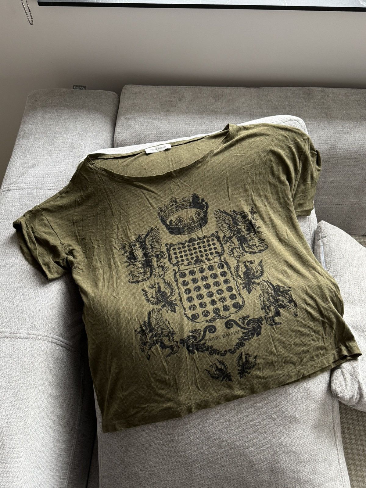 Balmain Rare Pierre Balmain 2012 Graphic Khaki T-Shirt Sz Oversize M Size US M / EU 48-50 / 2 - 1 Thumbnail