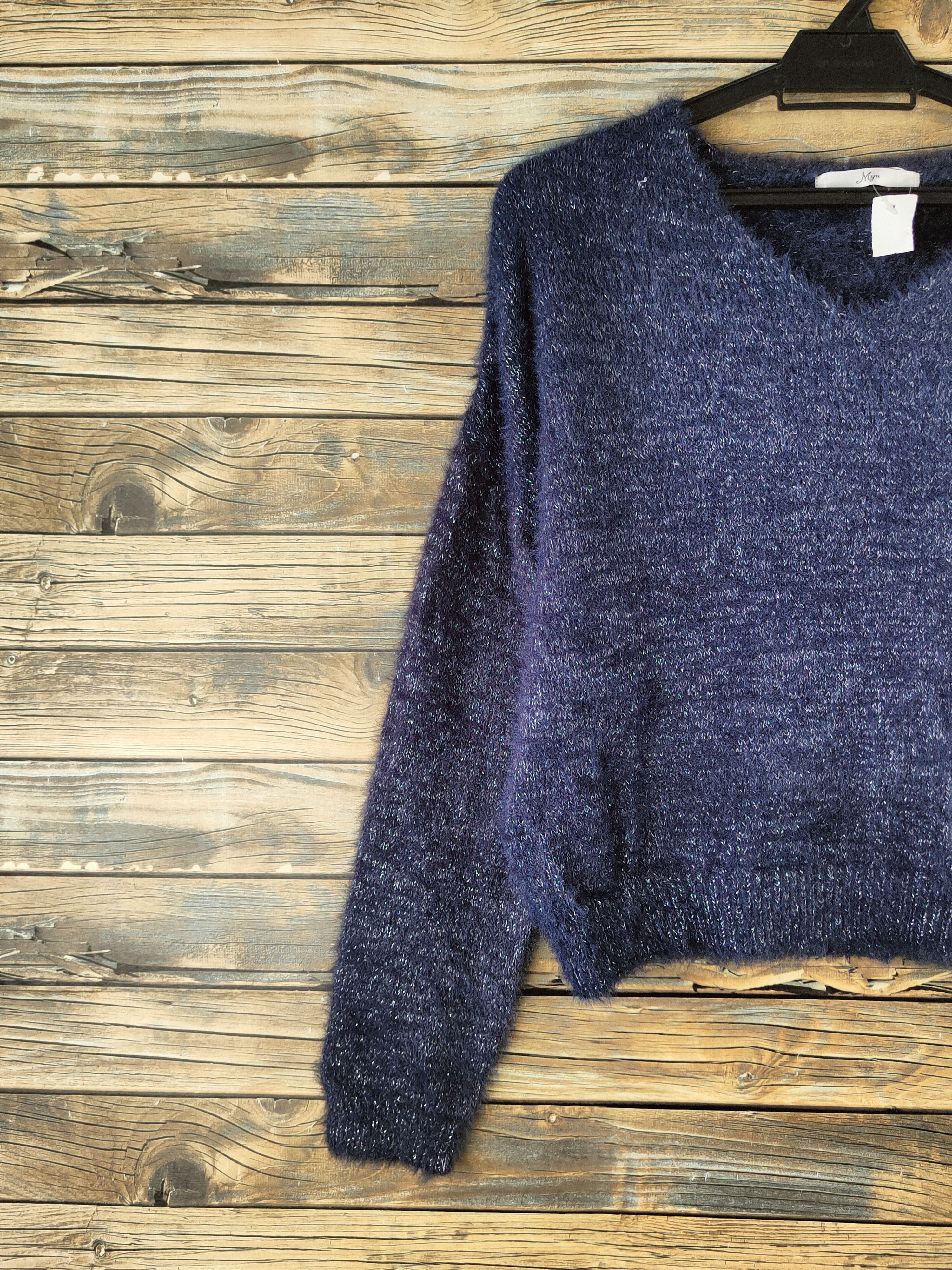 Japanese Brand DL Myu Dark Blue Fur Mohair Knitwear #46-995 Size US M / EU 48-50 / 2 - 3 Thumbnail