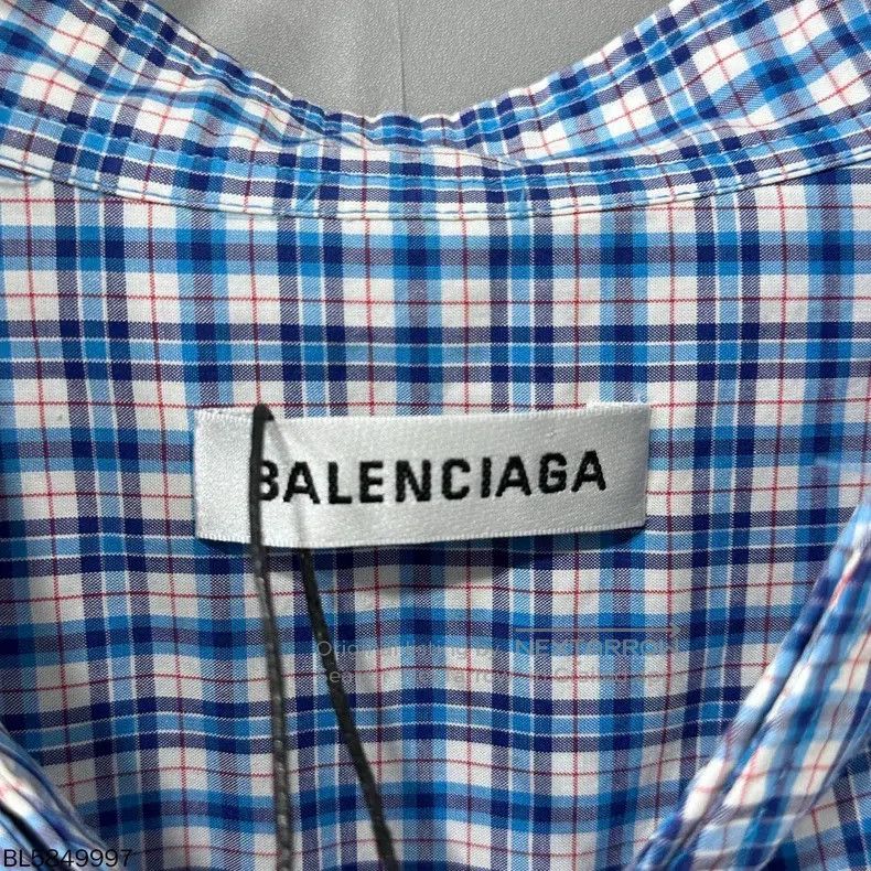 Balenciaga Balenciaga Blue and white checkered shirt with logo on bac Size XS / US 0-2 / IT 36-38 - 4 Thumbnail