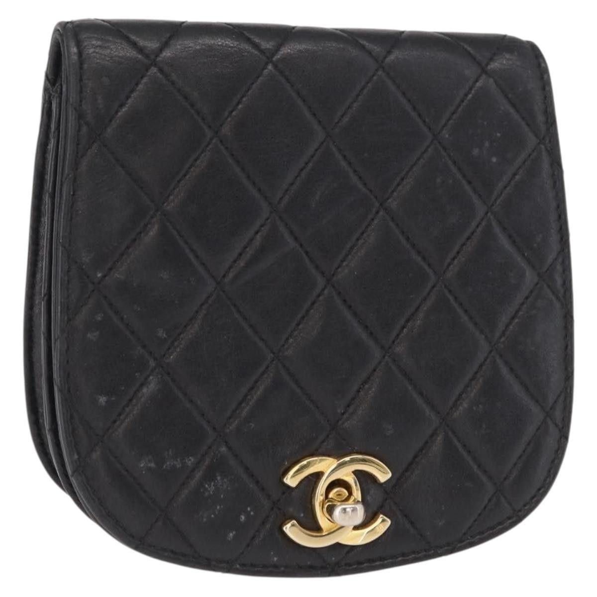 Chanel Chanel Pouch Lamb Skin Black Gold CC Size ONE SIZE - 1 Thumbnail