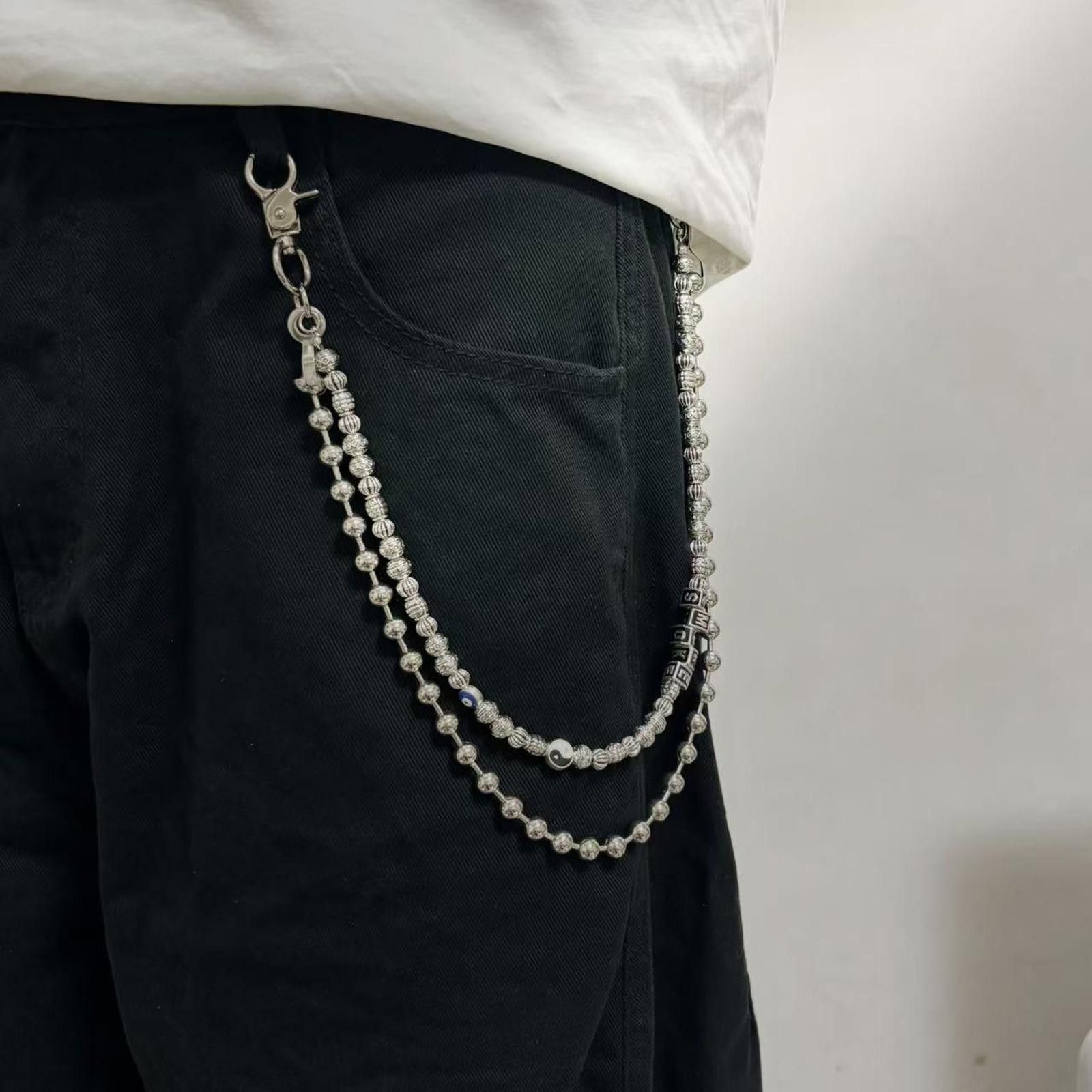 Jewelry Silver Double Chain Wallet Pants Accessory, Men's Chain Size ONE SIZE - 2 Thumbnail