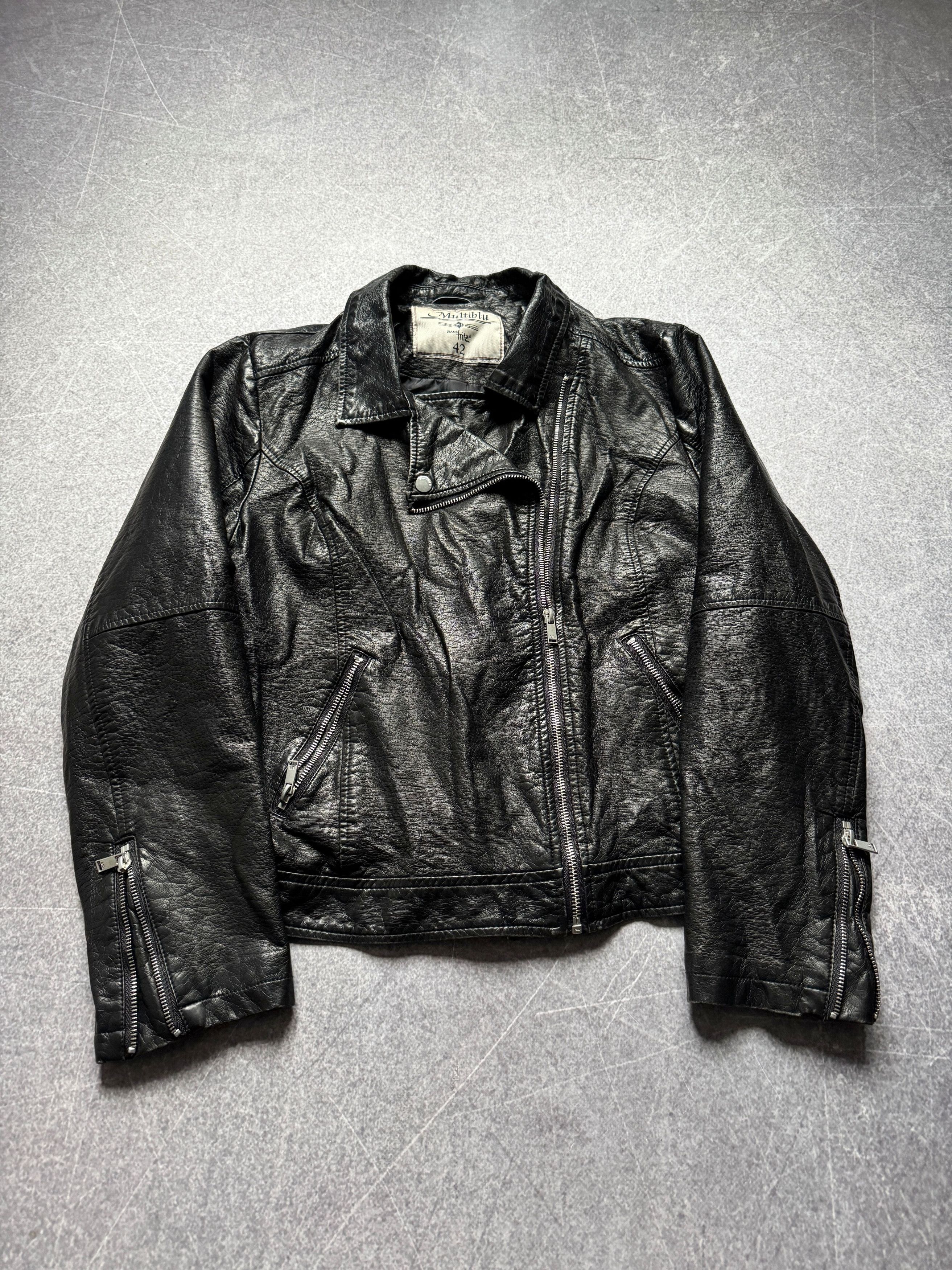 Y2K Black Leather Biker Jacket Vintage Moto Archive