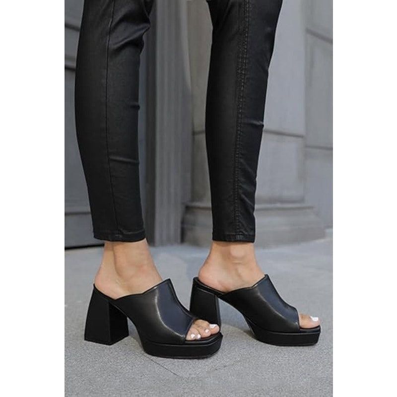 Other Coutgo Women's Size 7.5 Black Faux Leather 4" Platform Mules Size US 7.5 / IT 37.5 - 6 Thumbnail