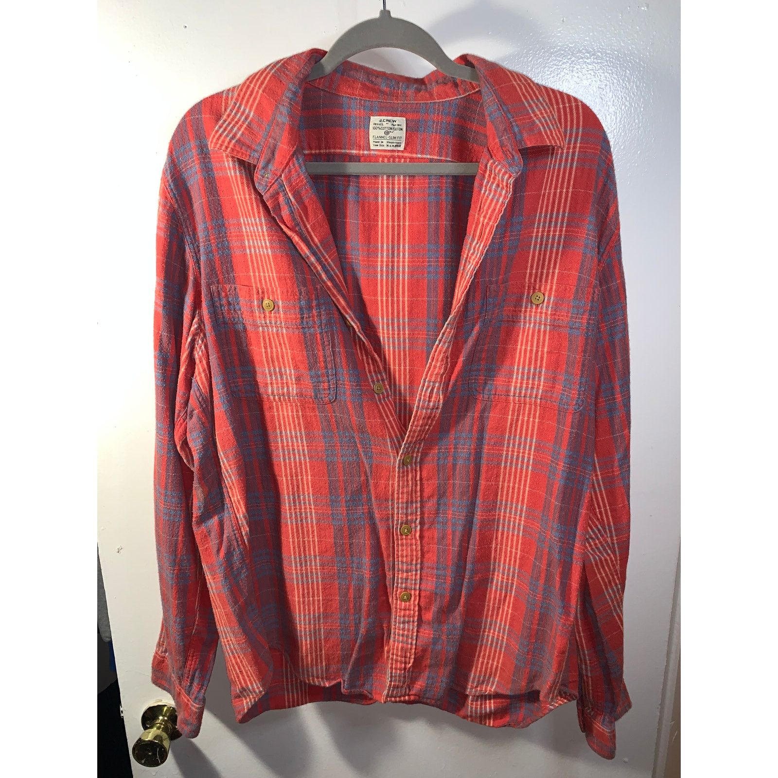 J.Crew J.Crew Red Flannel Shirt Blue Stripe XL Slim Fit Size US XL / EU 56 / 4 - 10 Thumbnail