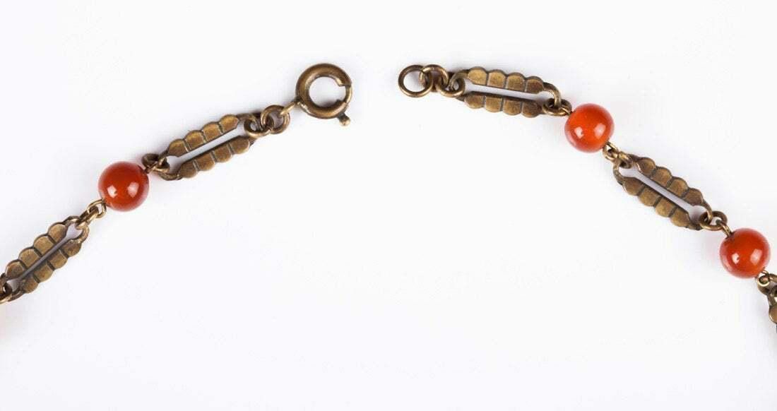 Designer Czech Brass and Carnelian Necklace Size ONE SIZE - 5 Thumbnail