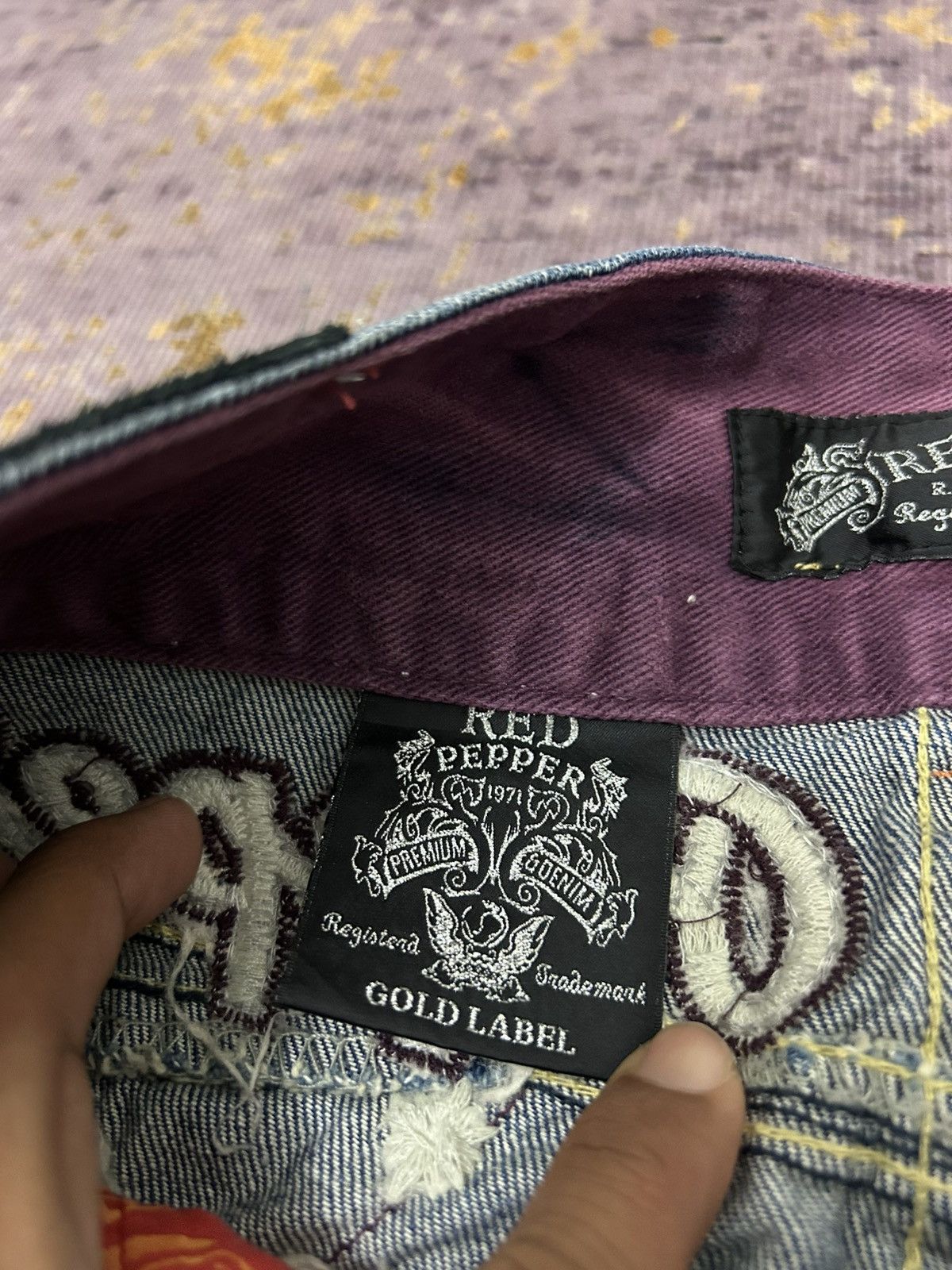 Tornado Mart Red Pepper Wing Back Embroidered Whiskered Jeans Size US 34 / EU 50 - 16 Thumbnail