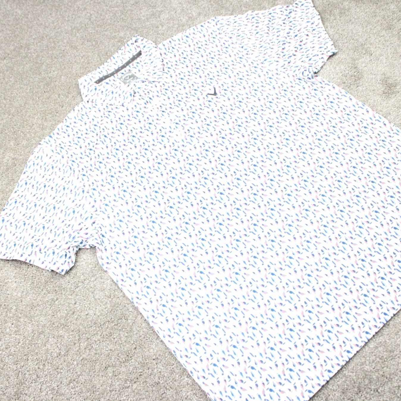 Callaway Callaway Polo Shirt Mens XL Pink/Blue Bird All Over Print Opti-Dri S/S Polo Shirt Size US XL / EU 56 / 4 - 5 Thumbnail