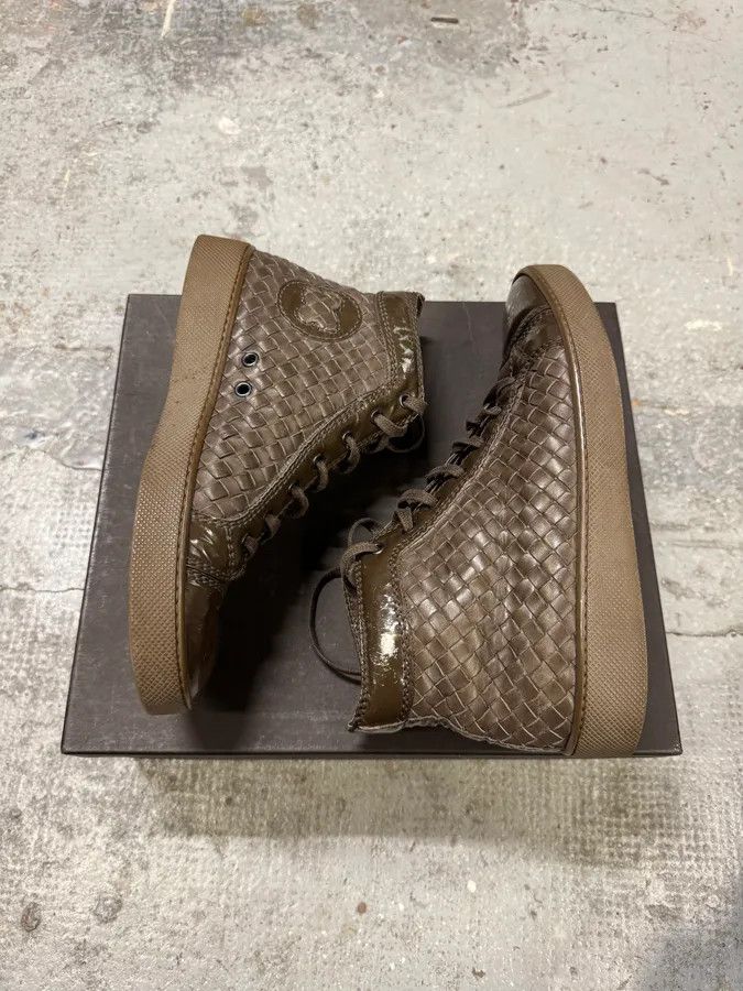 Bottega Veneta Bottega Veneta Intrecciato Woven Shiny Brown Leather High Top Sneakers Size US 7 / EU 40 - 5 Thumbnail