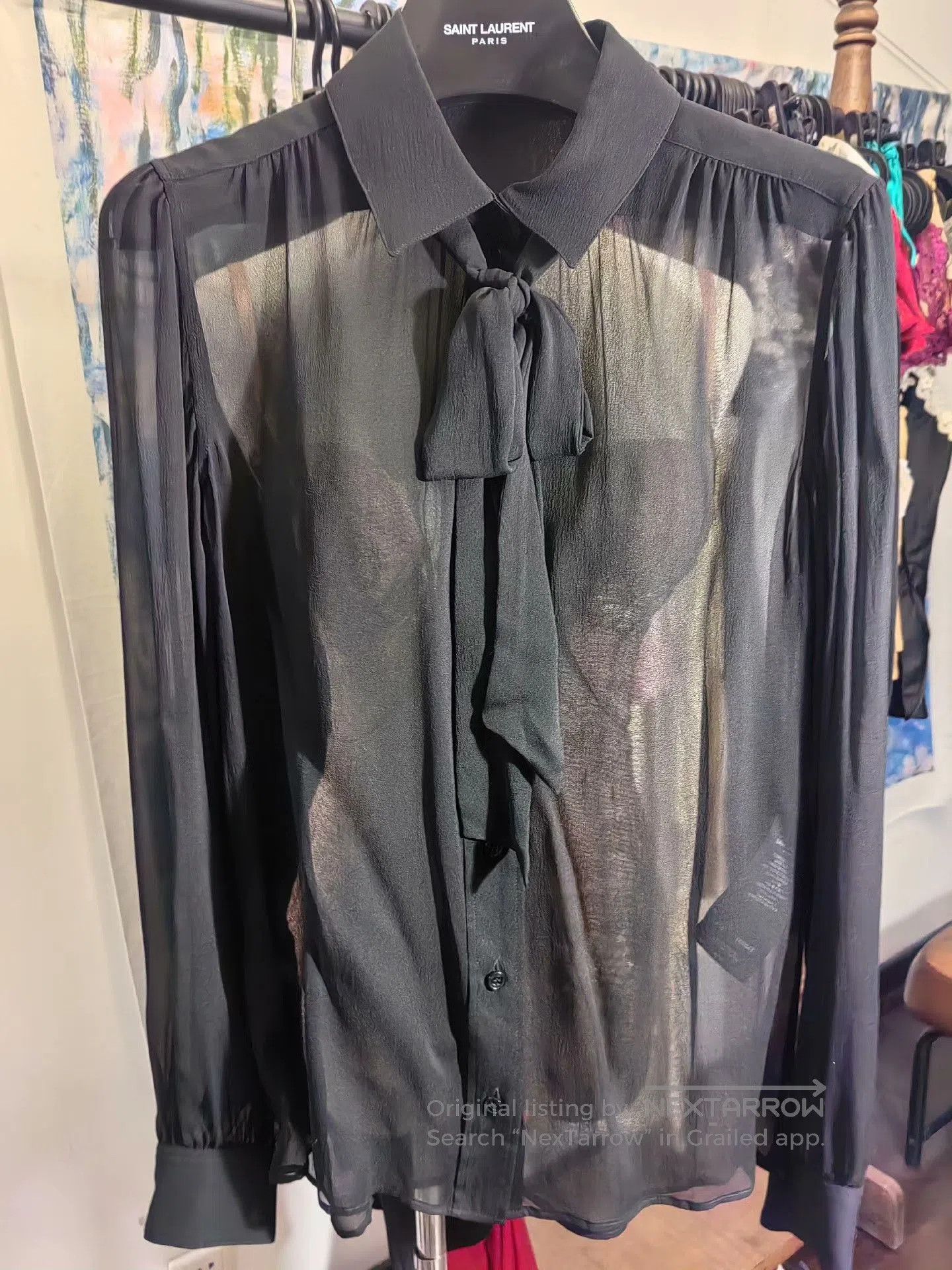 Saint Laurent Paris Saint Laurent Sheer Tie Neck Blouse. Size XS / US 0-2 / IT 36-38 - 1 Thumbnail