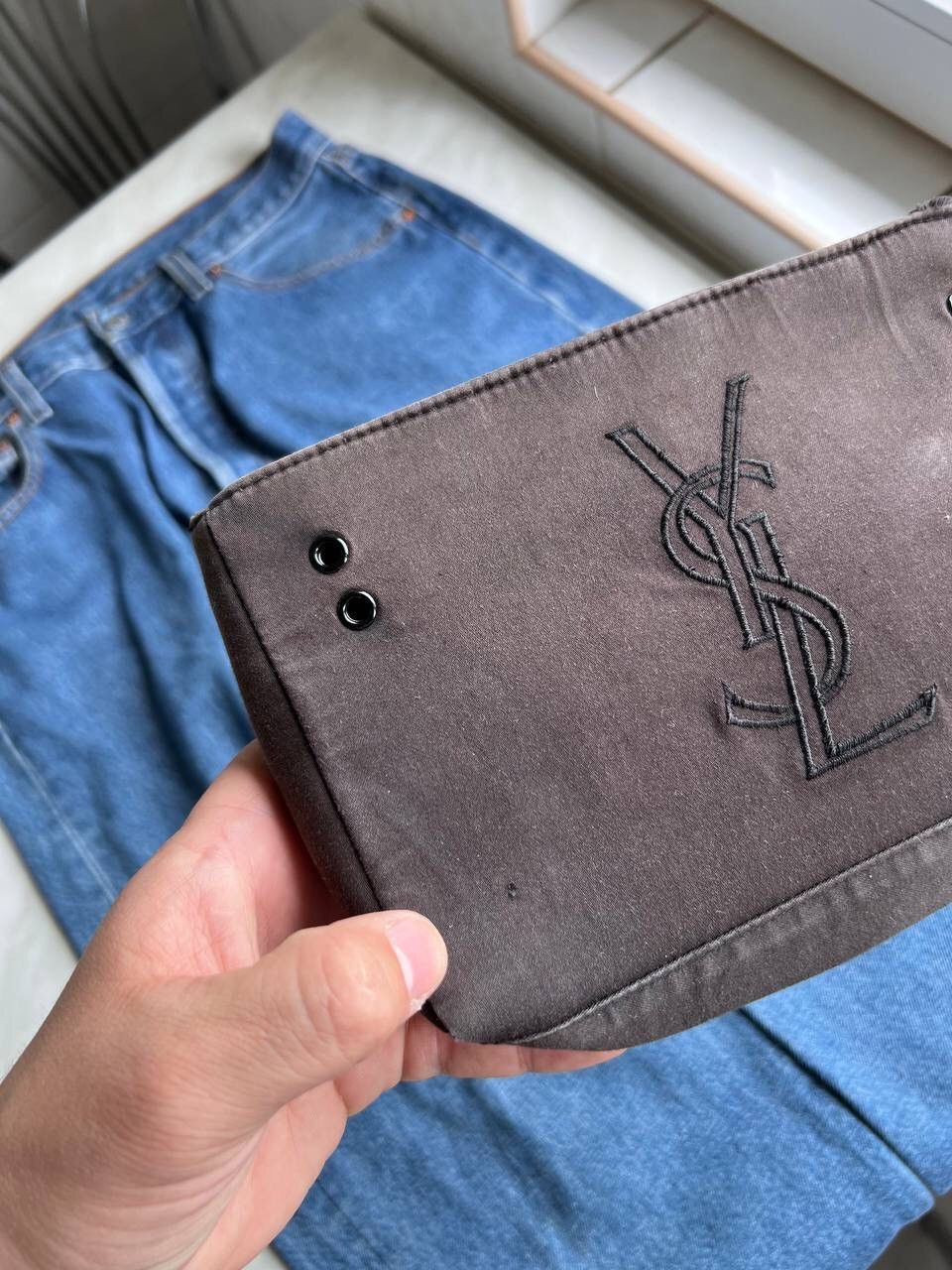 Vintage × Yves Saint Laurent Yves Saint Laurent YSL big pouch cosmetic bag used faded Size ONE SIZE - 2 Thumbnail