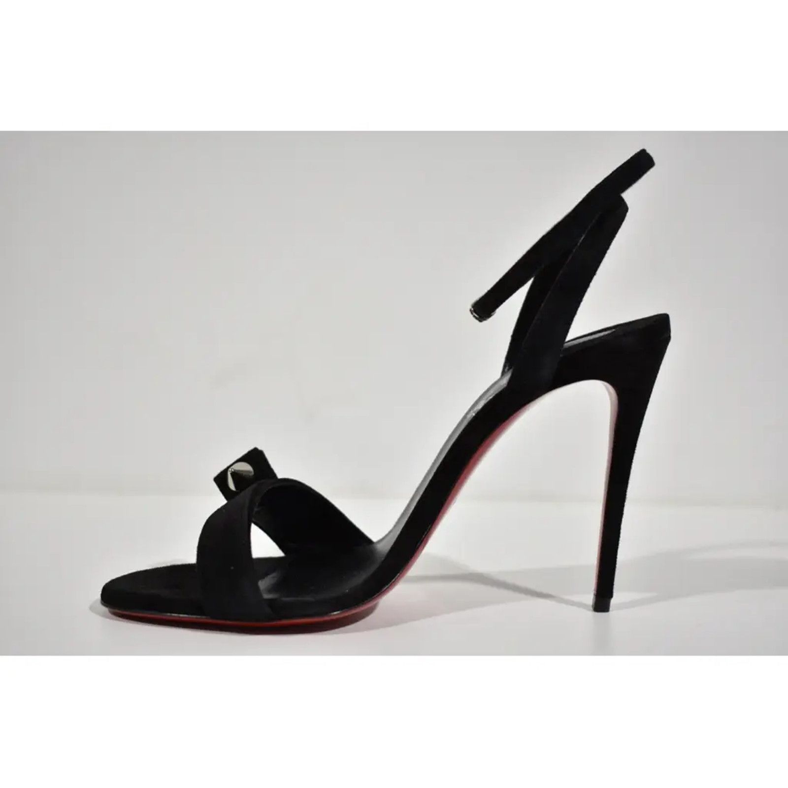 Christian Louboutin Umberta 100 Black Suede Ankle Strap Sandal Heel Pump 41 Size US 11 / IT 41 - 8 Thumbnail