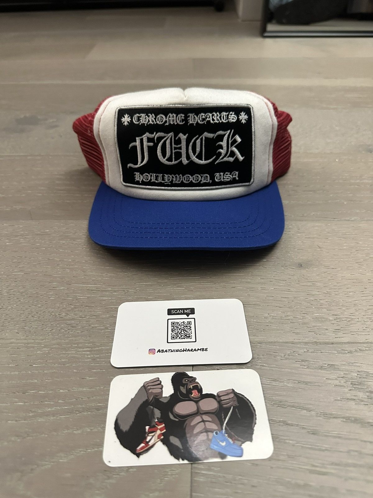 Chrome Hearts Chrome Hearts FUCK Hollywood Trucker Hat 'Blue/White/Red' Size ONE SIZE - 2 Thumbnail
