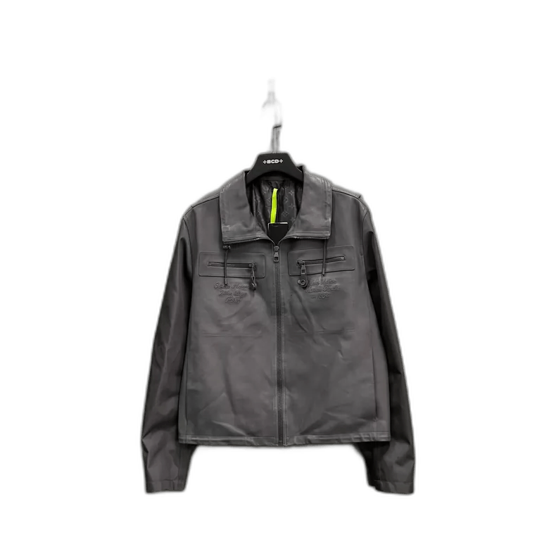 Louis Vuitton Louis Vuitton Gray Embroidered Logo Leather Jacket Size US L / EU 52-54 / 3 - 1 Thumbnail