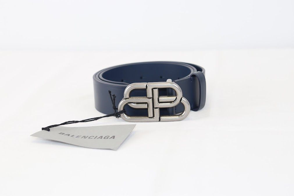 Pre-owned Balenciaga O1rshd Size: 90cm / Bb Logo Belt In Navy