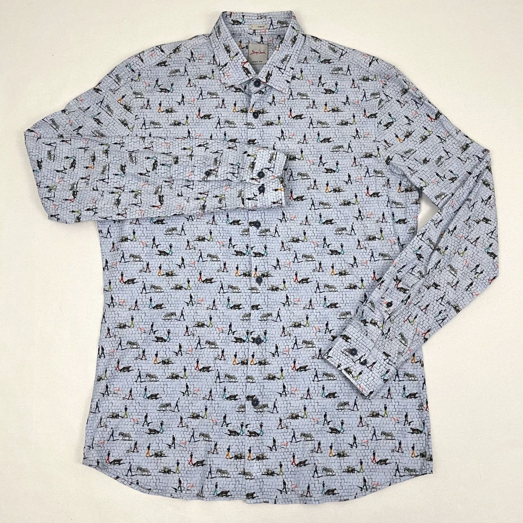 Vintage Signum Berlin Shirt Mens Large Slim Geometric Blue Cotton Button-Up Size US L / EU 52-54 / 3 - 3 Thumbnail