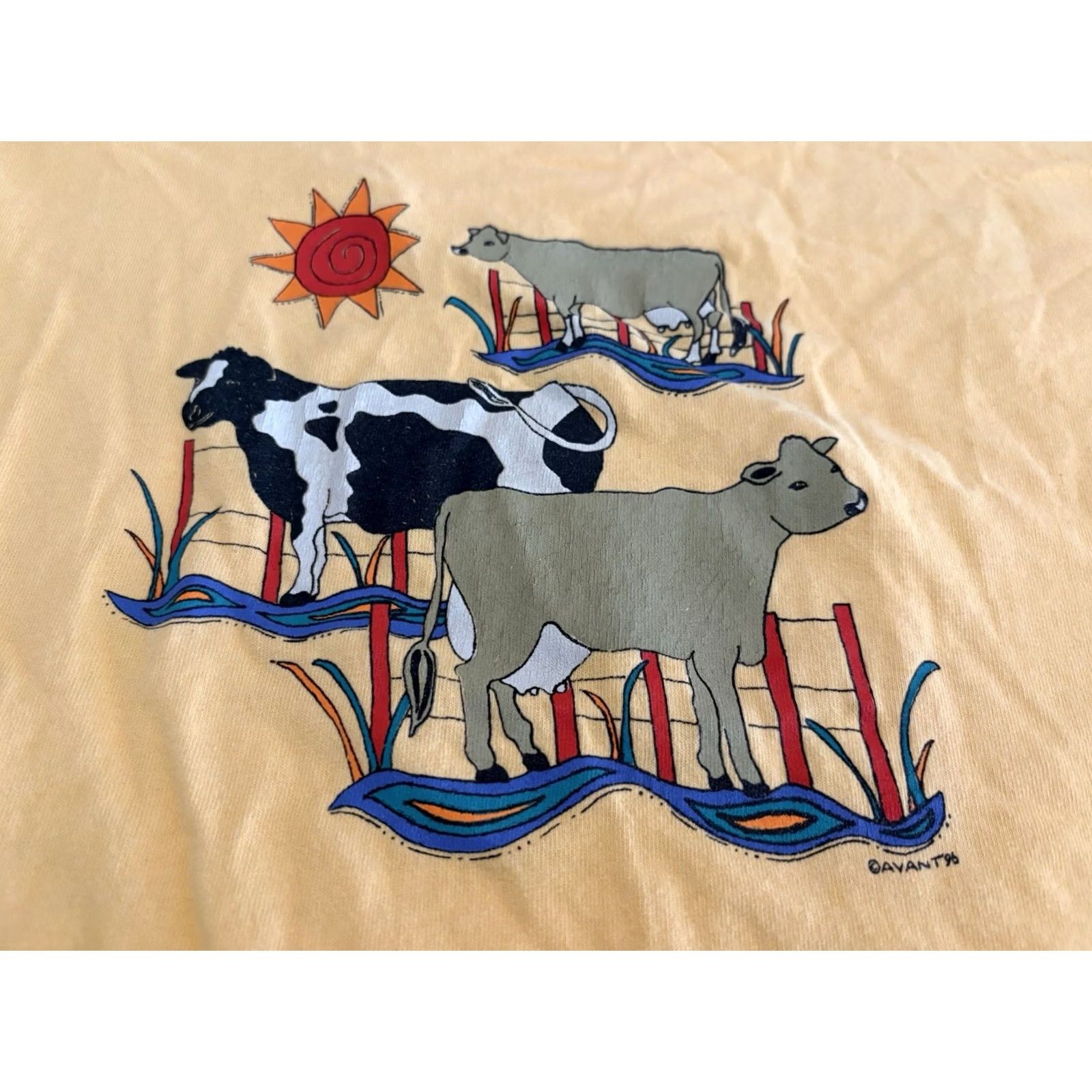 Anvil VINTAGE Tillamook Cow Shirt Yellow Anvil T-Shirt Crew Neck Short Sleeve Cotton Size XL Mens United States 1990s Graphic Print Single Stitch Size US XL / EU 56 / 4 - 2 Thumbnail