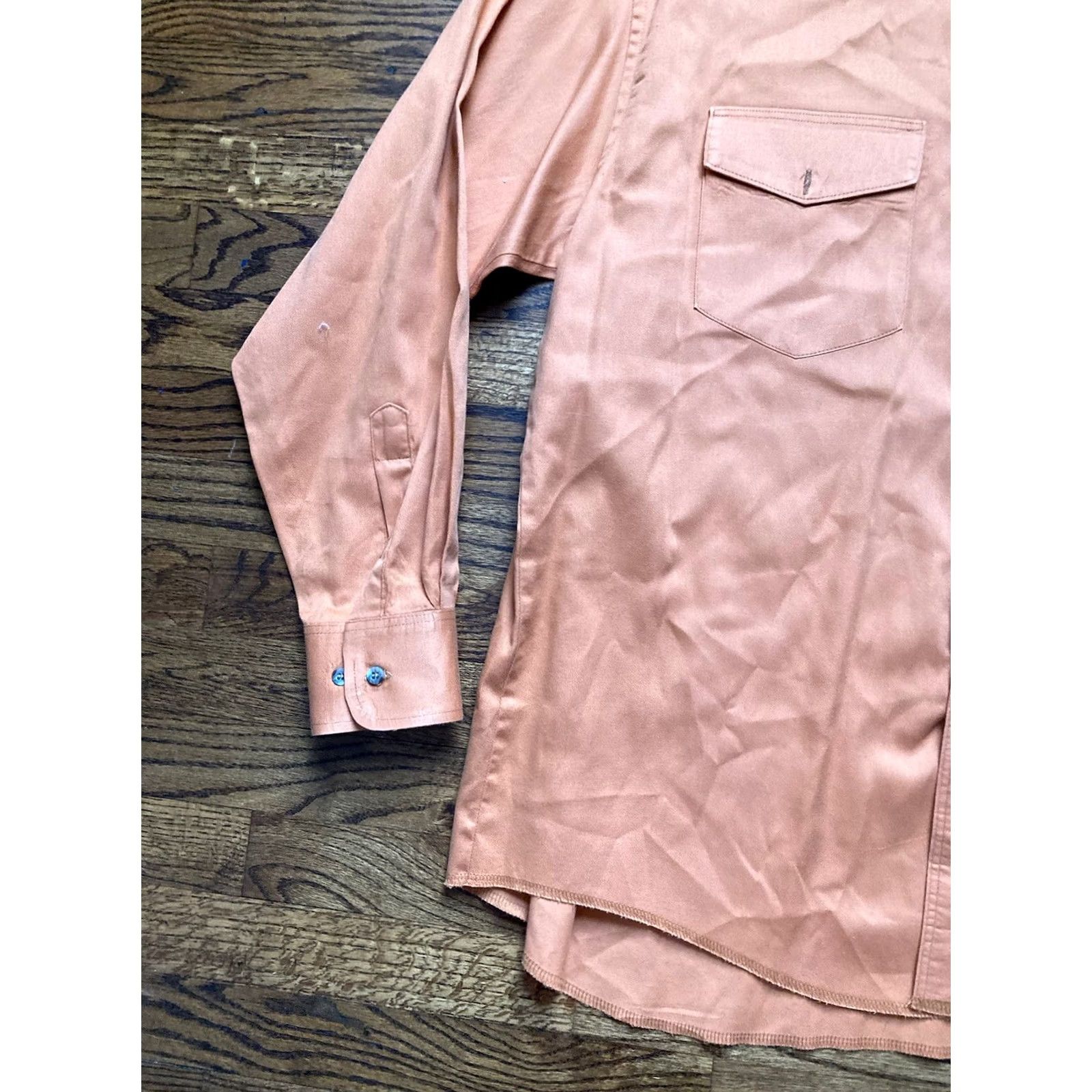 Wrangler VTG Wrangler Western Dress Shirt Mens 17.5/35 Orange Button Up X-Long Tails Size 48R - 2 Thumbnail