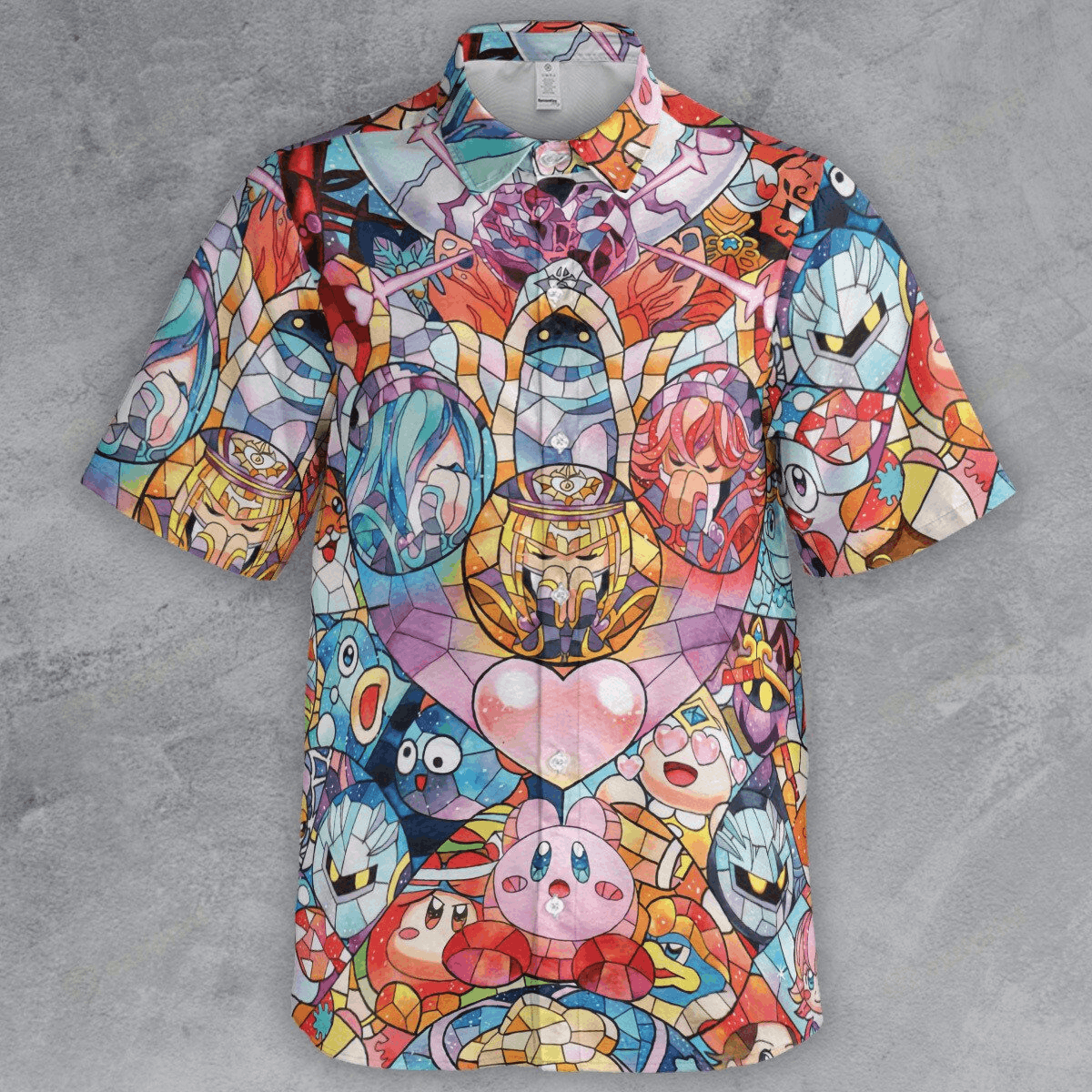 The Unbranded Brand Kirby Characters Stained Glass Button Down Shirt Size US M / EU 48-50 / 2 - 2 Thumbnail