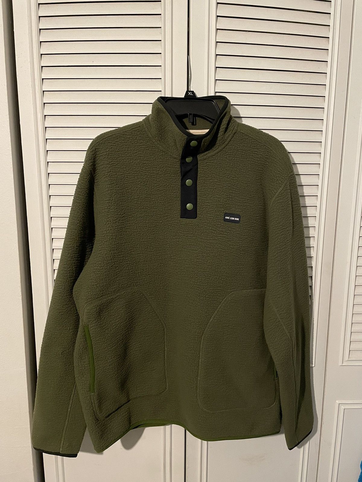 image of Aime Leon Dore Button Fleece Pullover in Olive Green, Men's (Size Medium)