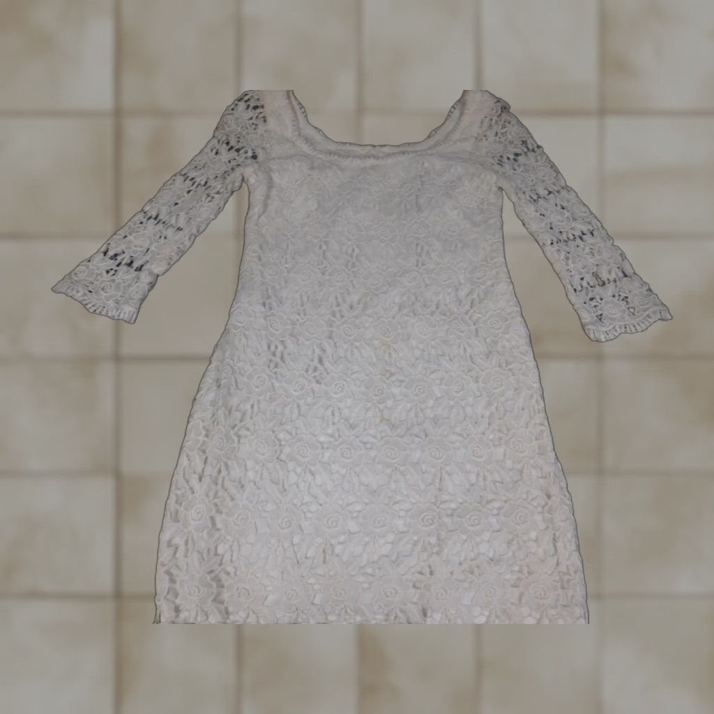 White House Black Market White House Black Market Womens Dress A-Line 6 White Floral Knit Mock Neck Zip Puff Sleeve Knee Length Lined Cotton Rayon Casual Summer Girls/Womens Size M / US 6-8 / IT 42-44 - 1 Thumbnail