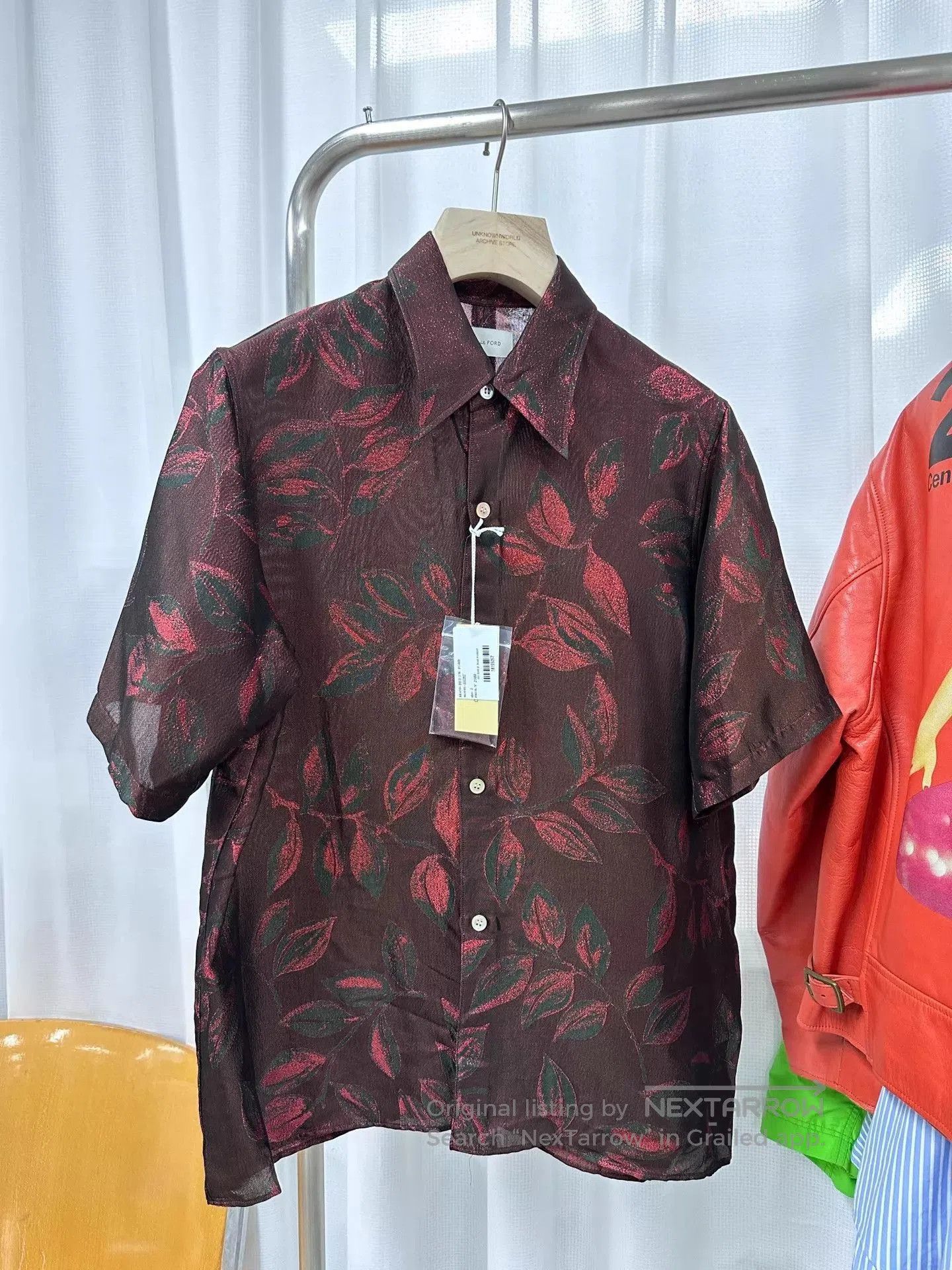 Bed j.w. Ford Red Leaf Print Short Sleeve Button-Up Shirt. Size US M / EU 48-50 / 2 - 1 Thumbnail