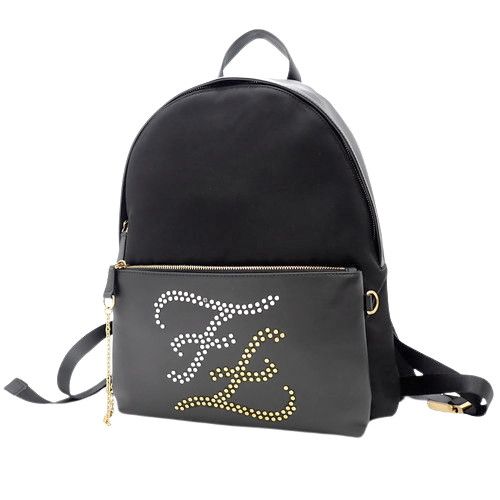 image of Fendi Backpack Rucksack Shoulder Bag Leather Nylon Black, Women's