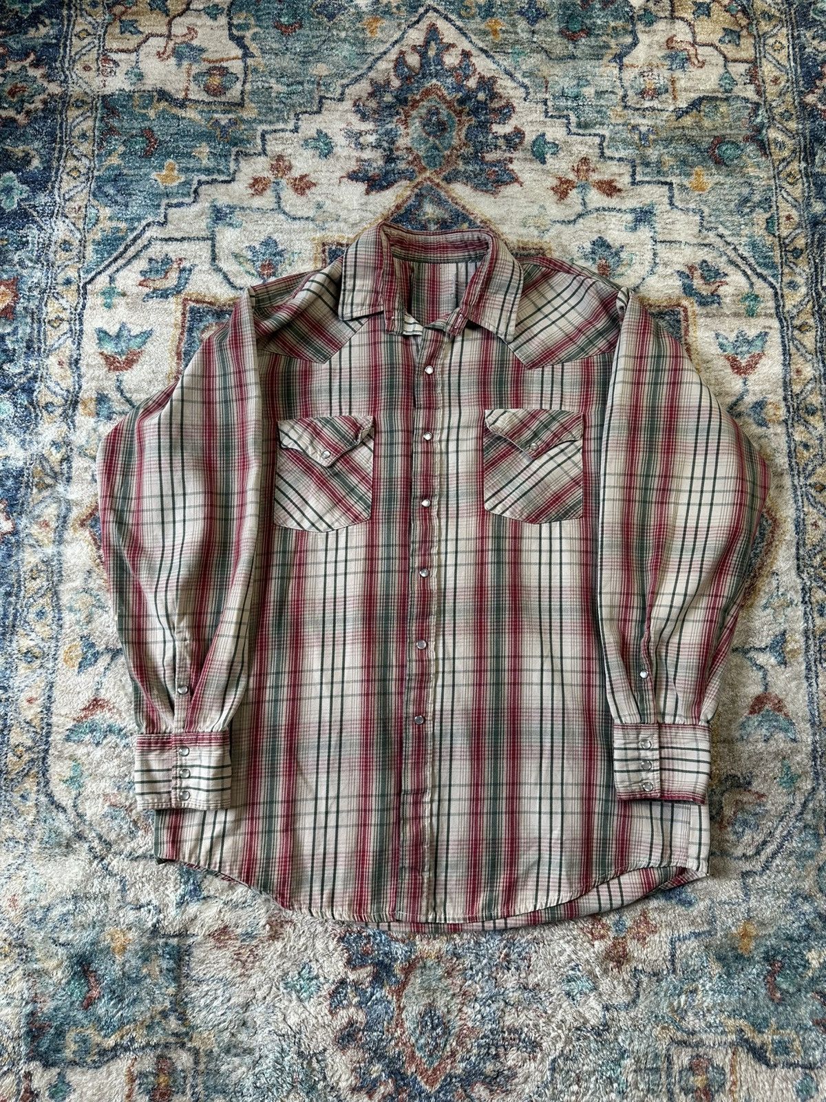 Vintage Vintage 80s Plaid Pearl Snap Shirt Size XL Size US XL / EU 56 / 4 - 1 Thumbnail