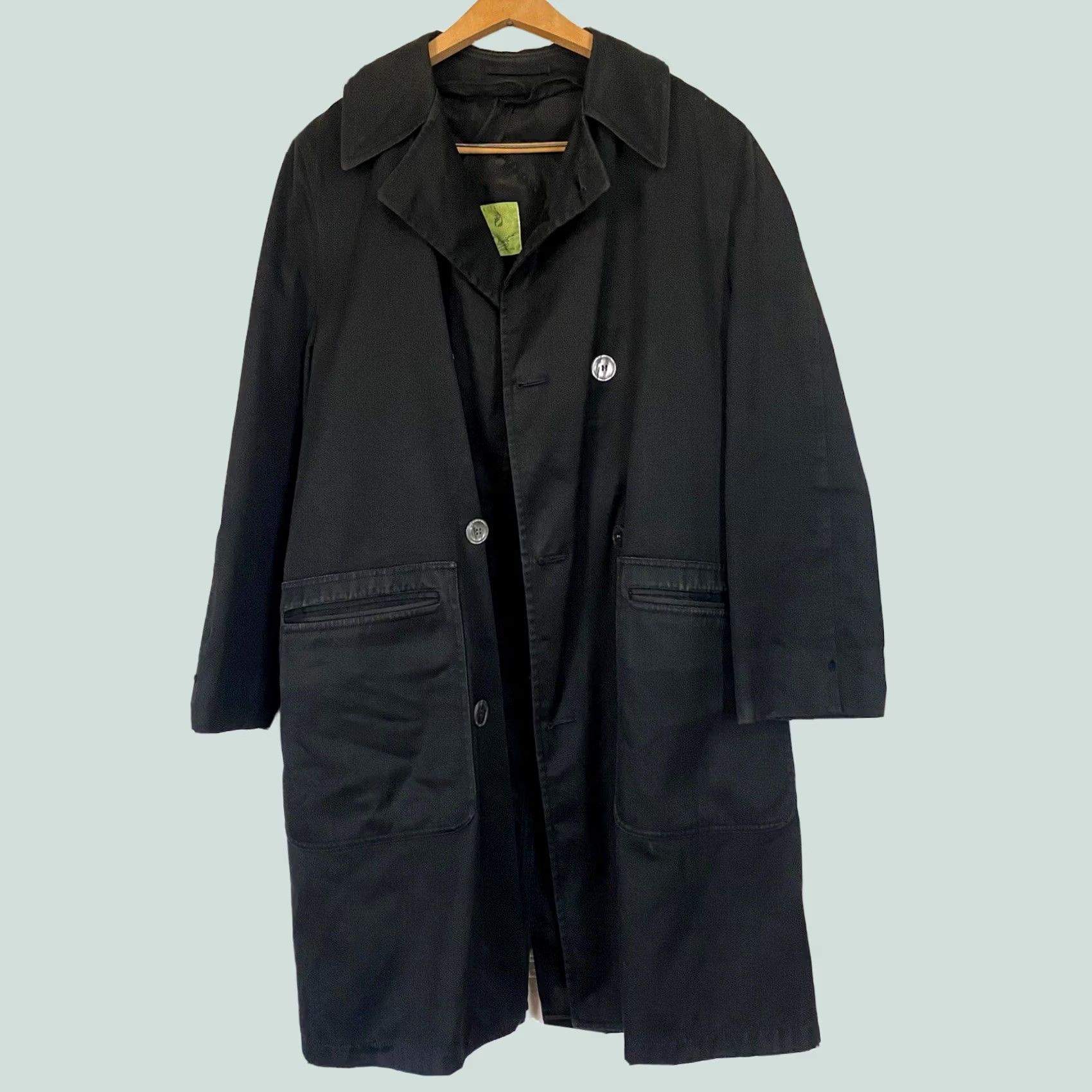 Rains Sakowitz Christopher Coat Jacket Overcoat Boatswain Twill 40 Long Men’s Vintage Black Rain Overcoat Mens Size US XXS / EU 40 - 1 Thumbnail