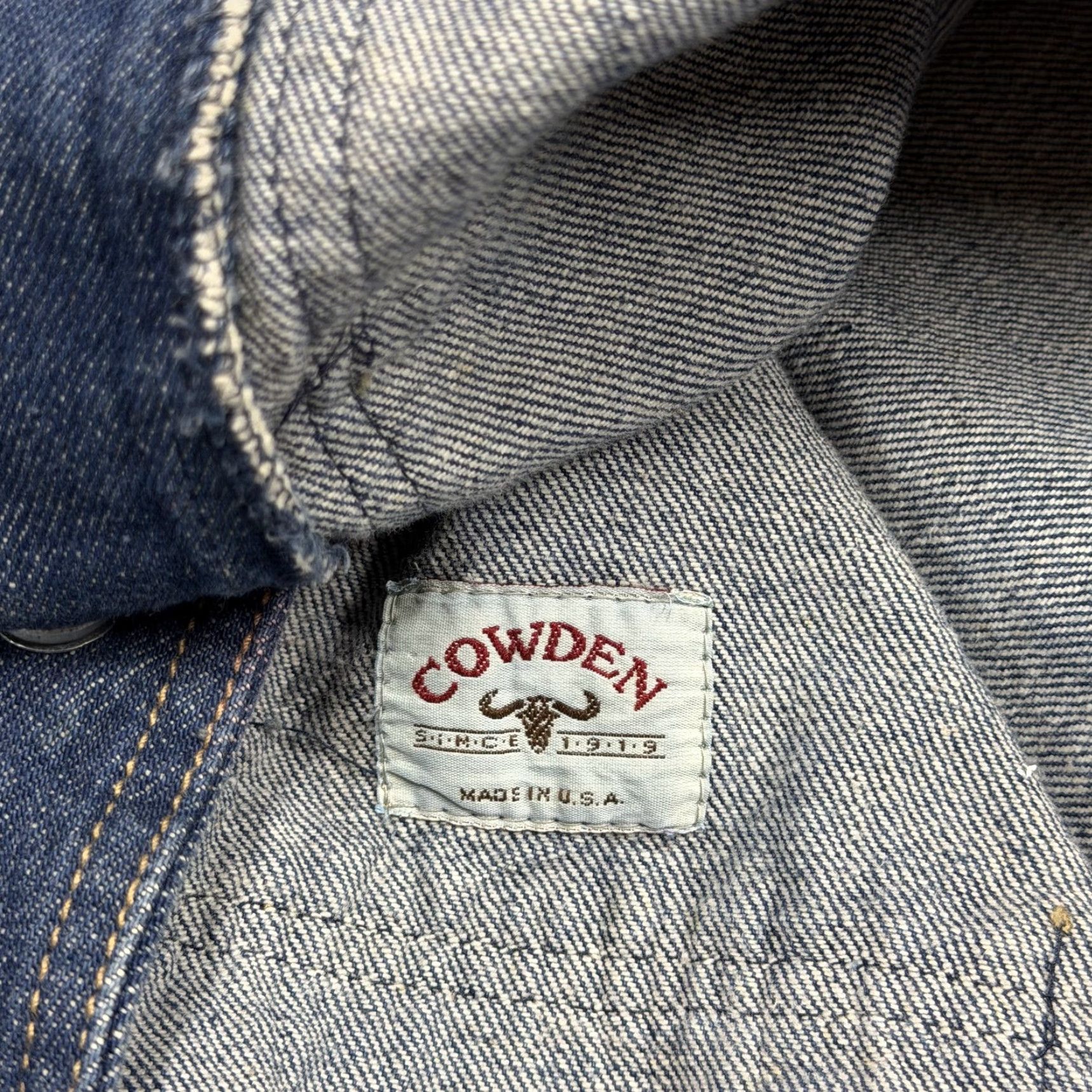 Denime VINTAGE Cowden Vest Mens Small Blue Denim Snap Bomber Western USA Workwear Shirt Size US L / EU 52-54 / 3 - 3 Thumbnail