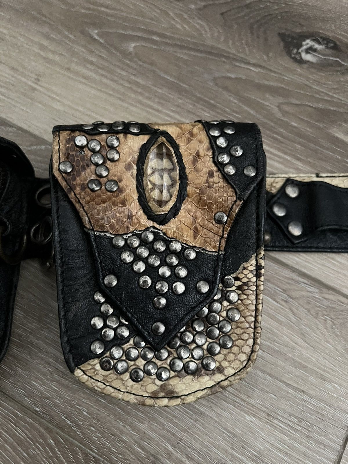 KMRii KMrii Python Snakeskin Diamond 5 Pouch Belt Size ONE SIZE - 3 Thumbnail