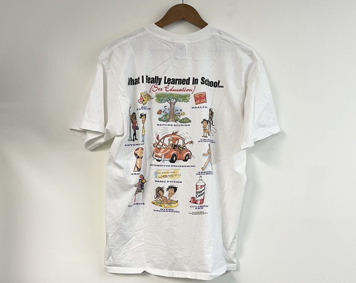 image of Humor x Vintage VTG What I Really Learned In School (Sex Education) T-Shirt in White (Size XL)