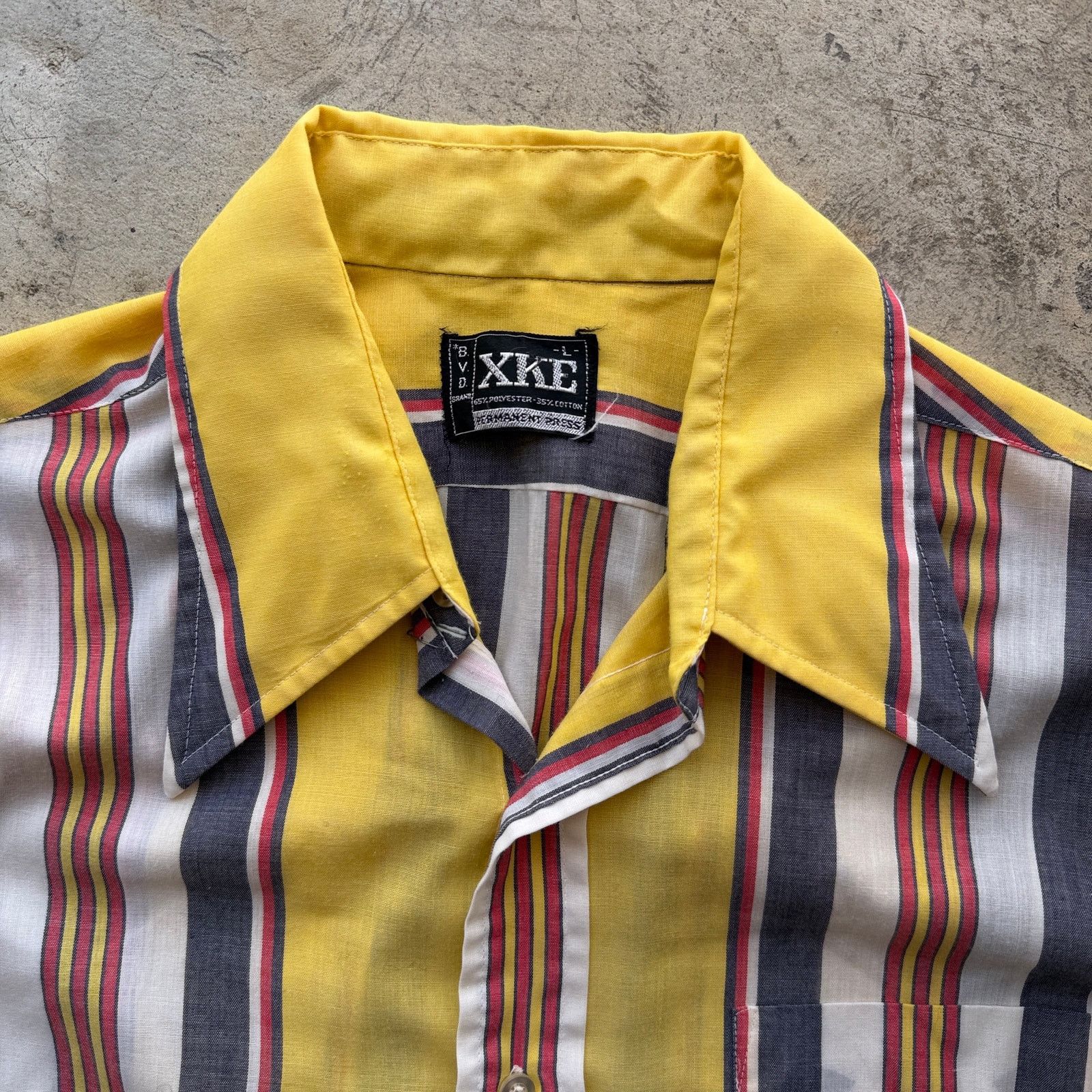 Other Vintage 70s BVD XKÉ Striped Dagger Collar button Shirt Size US L / EU 52-54 / 3 - 3 Thumbnail