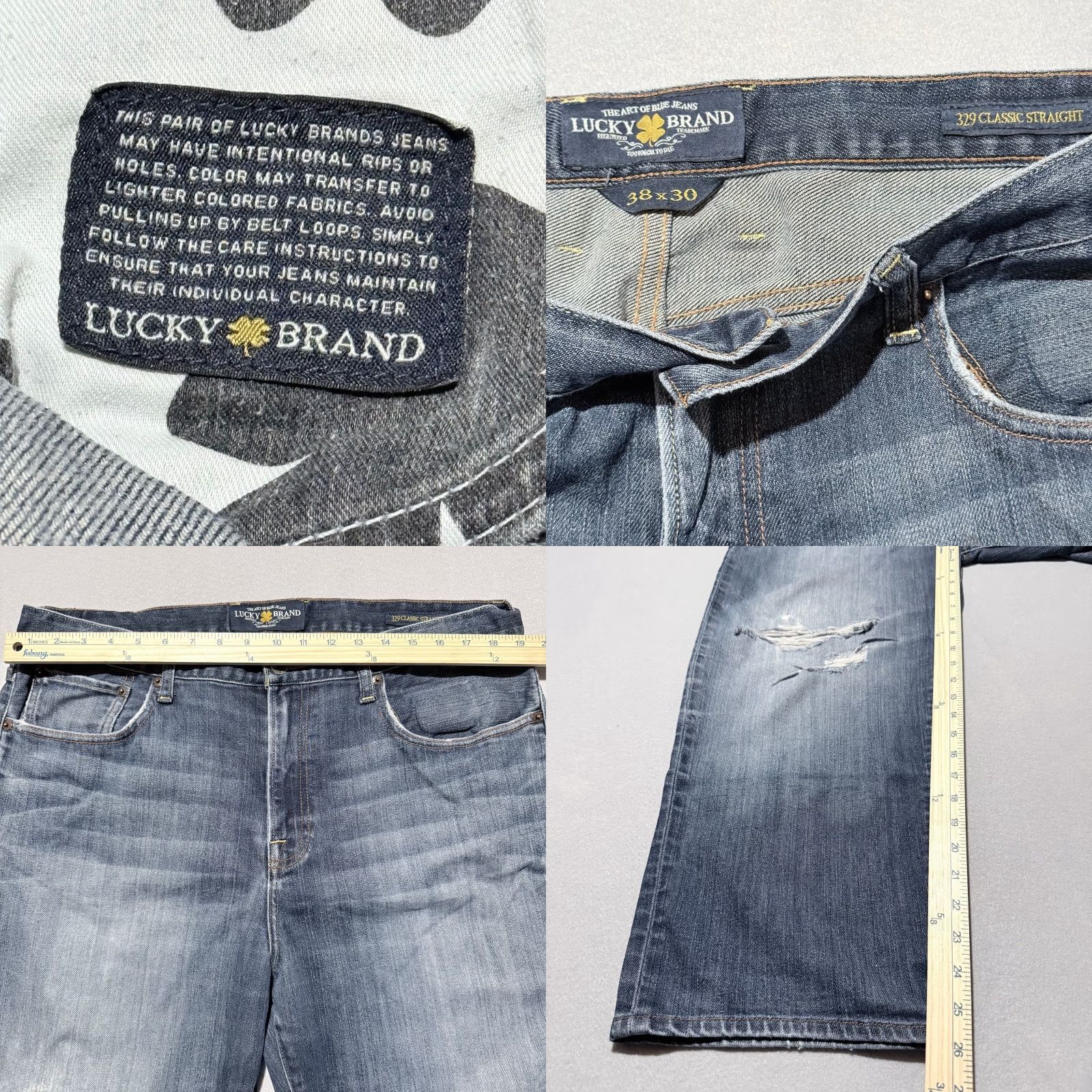 Lucky Brand Lucky Brand Jeans Men 38X30 Blue Denim Straight 5-Pocket Distressed Zip Fly Classic 329 Size US 38 / EU 54 - 9 Thumbnail