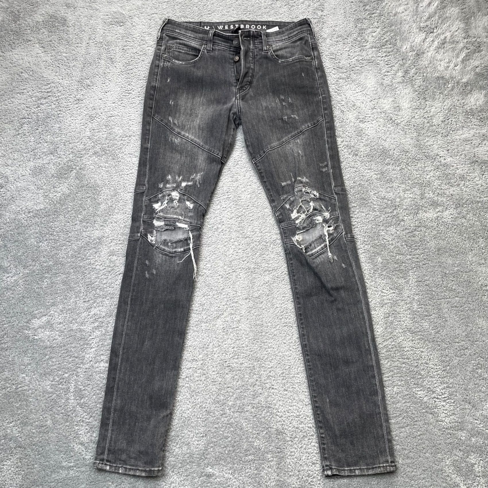 True Religion True Religion Jeans Mens 29 Gray Westbrook Rocco Relaxed Skinny Leg Distressed Denim 5-Pocket City Comfortable Distressed Jeans Mens Gray 90s Style Size US 29 - 2 Thumbnail