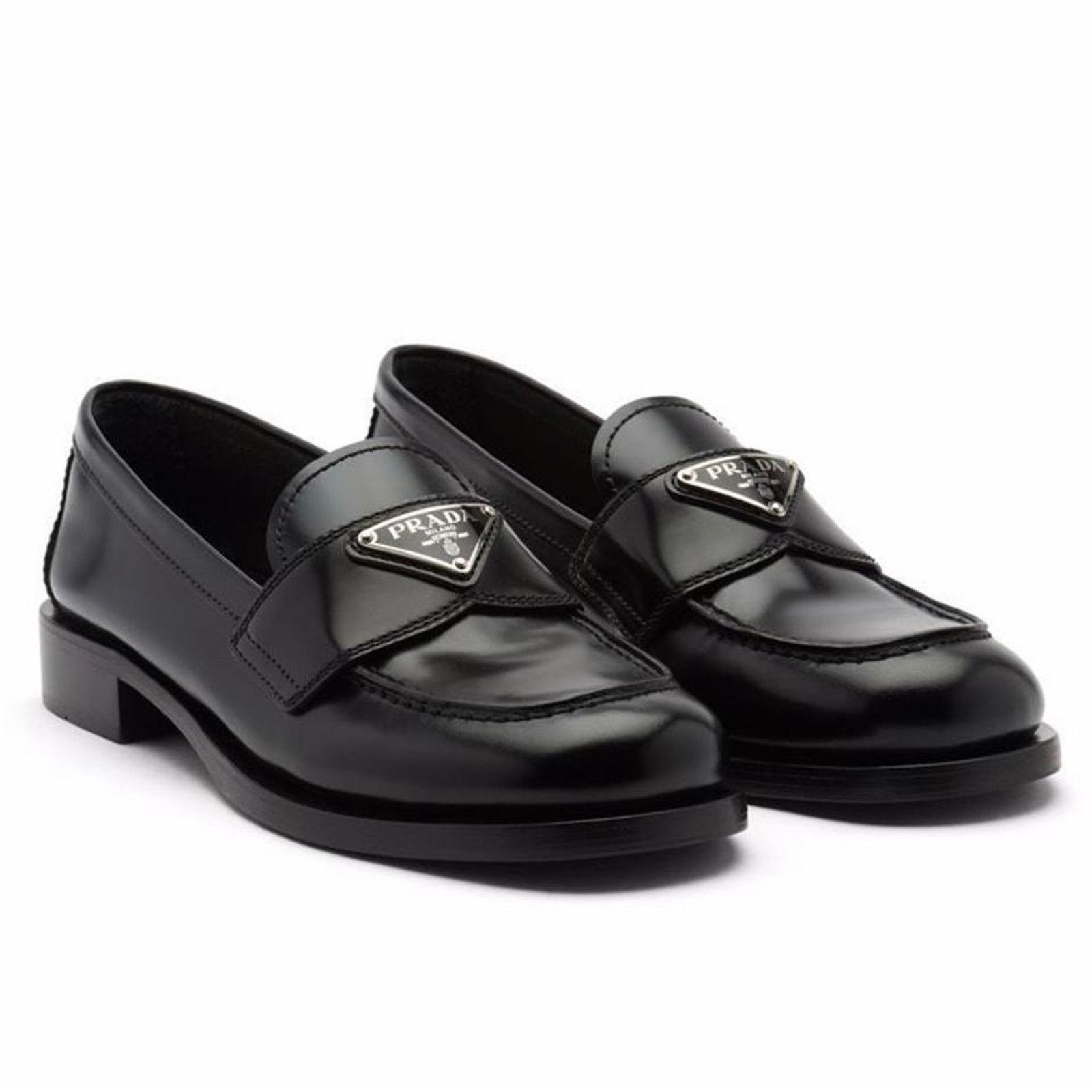 Prada PRADA logo leather loafers flats Size US 9 / IT 39 - 1 Thumbnail