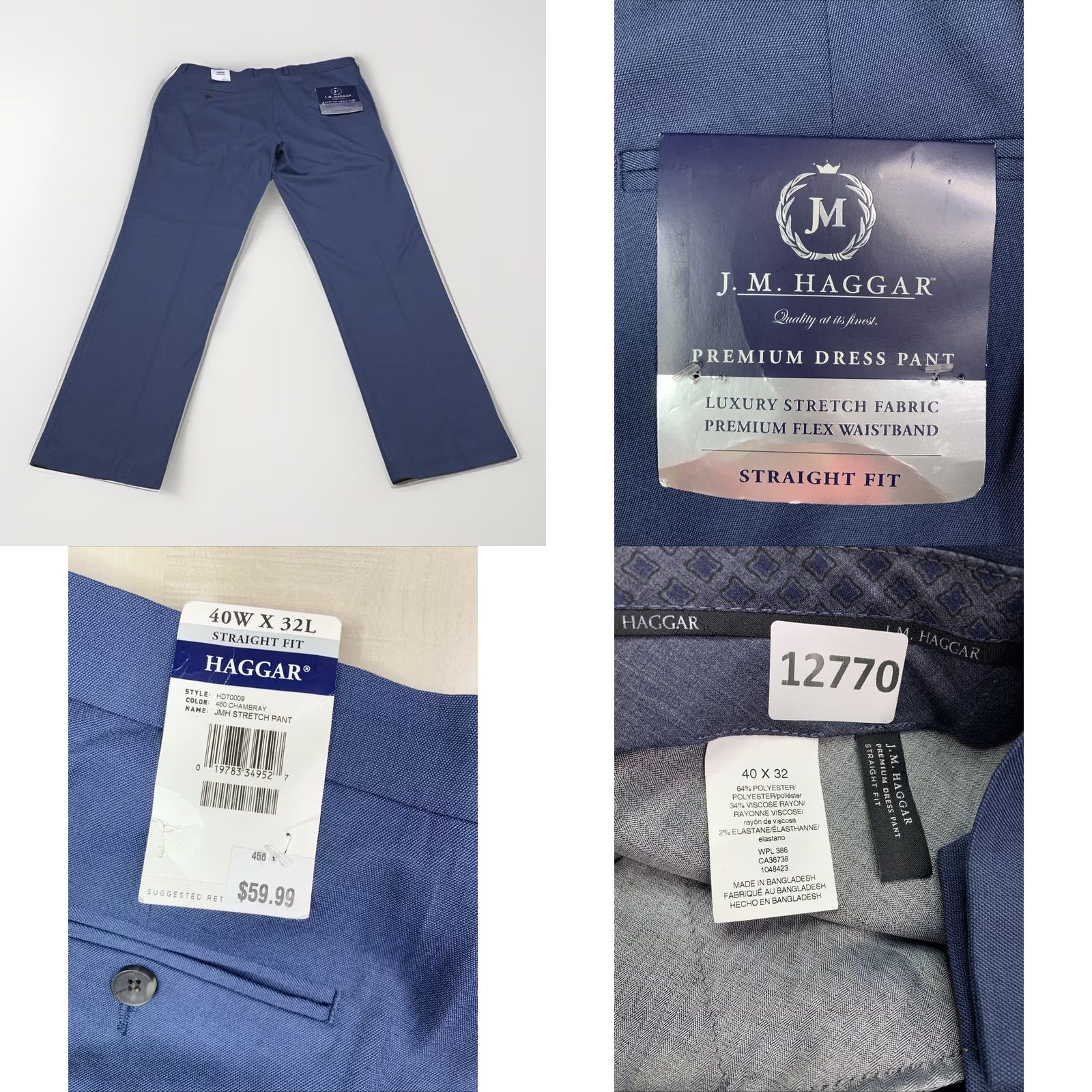 Haggar Haggar Dress Pants Blue 40x32 Luxury Stretch Flex Waistband Straight Fit Men Size US 40 / EU 56 - 9 Thumbnail