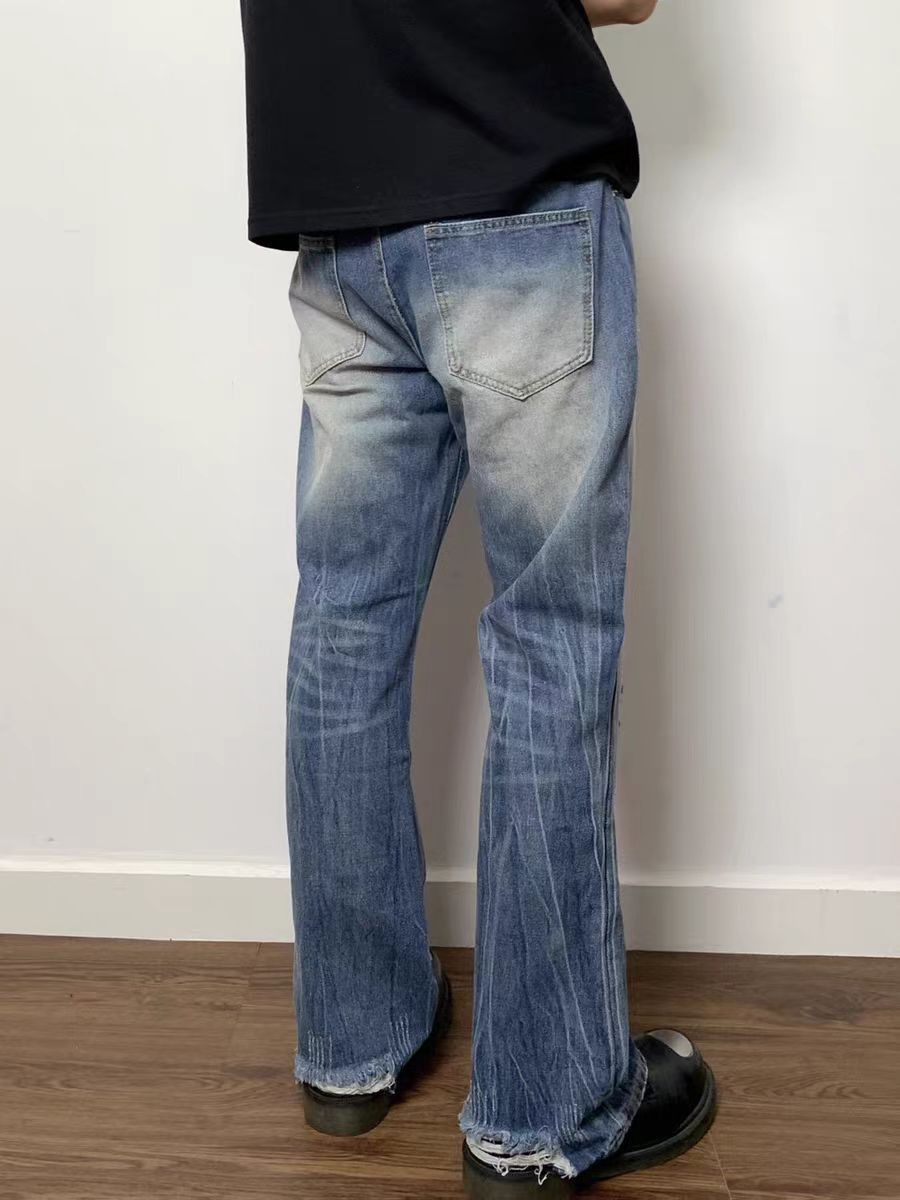 Japanese Brand × Jean Washed and distressed micro flare ripped baggy jeans Size US 32 / EU 48 - 3 Thumbnail