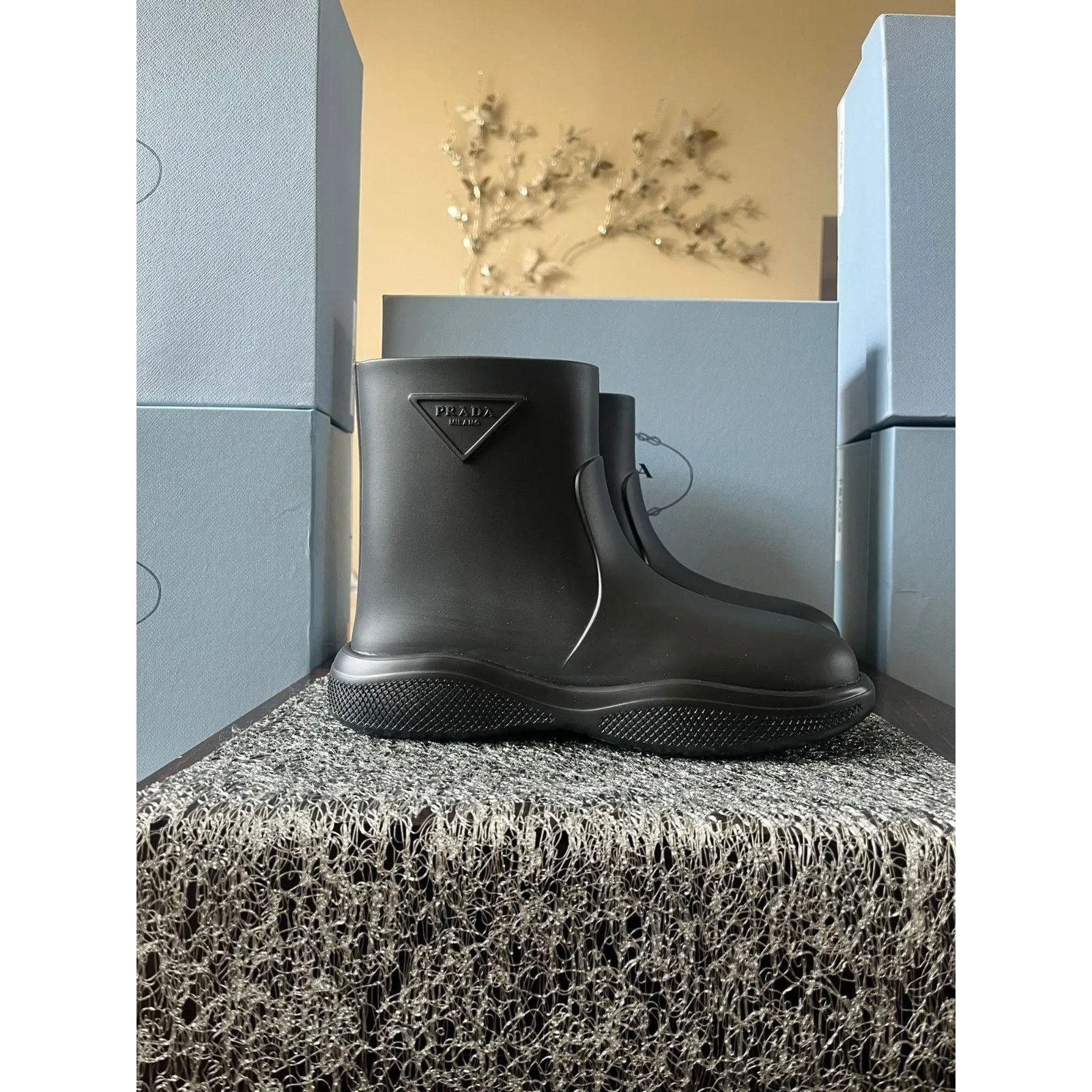 Prada Triangle Stamp Logo Rain Boots in Black Size US 10 / IT 40 - 14 Thumbnail