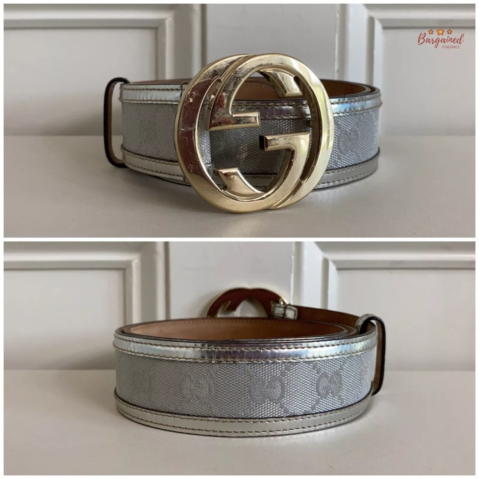 Gucci Gucci Monogram Leather Gold Interlocking G Buckle Belt Size 32 - 2 Thumbnail