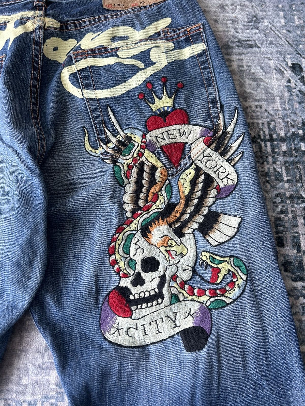 Ed Hardy Embroidery New York Skulls Ed Hardy Denim Size US 33 - 4 Thumbnail
