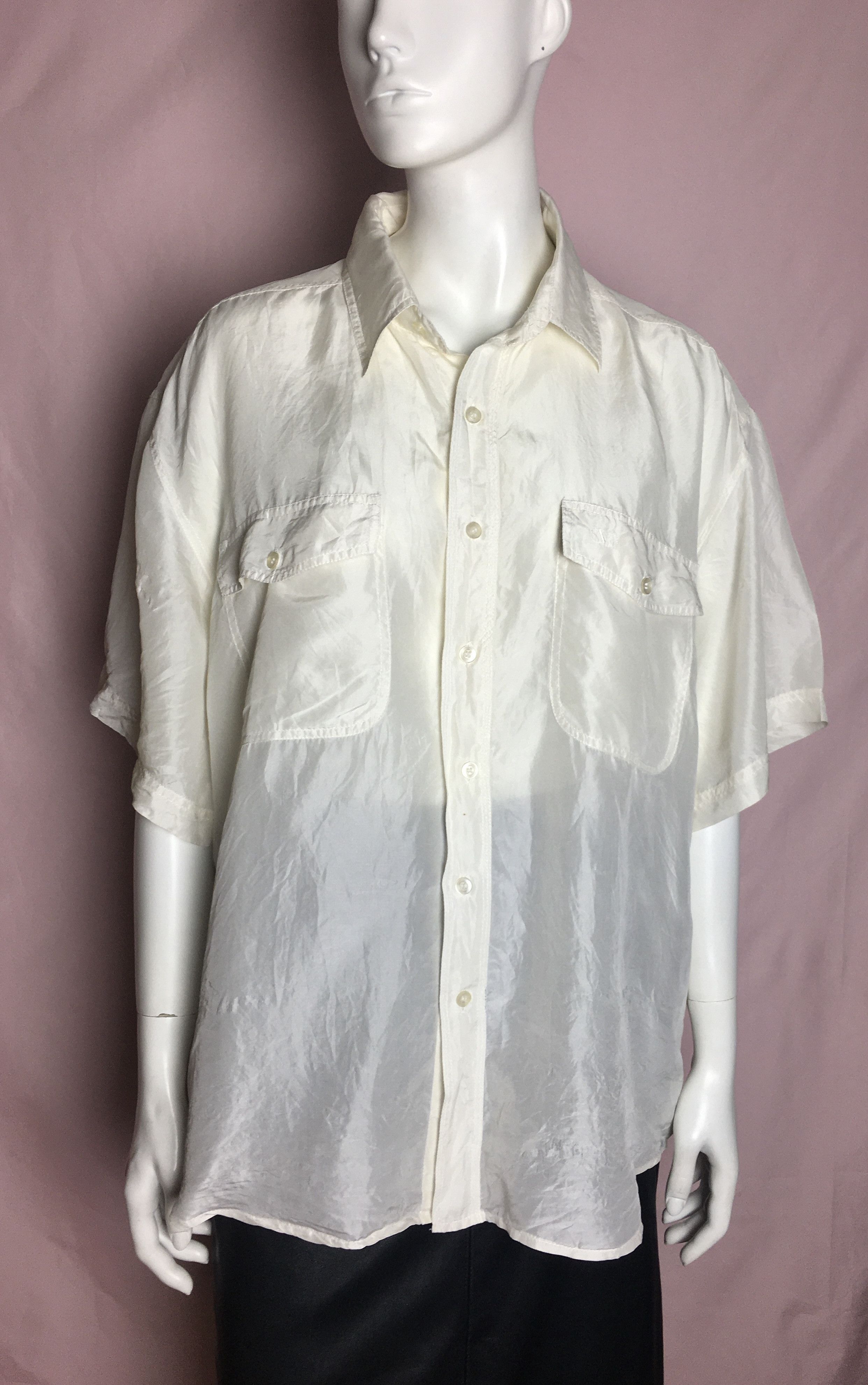 Valentino Valentino Uomo Silk Cream Light Short Sleeve Shirt Size L Size US L / EU 52-54 / 3 - 1 Thumbnail