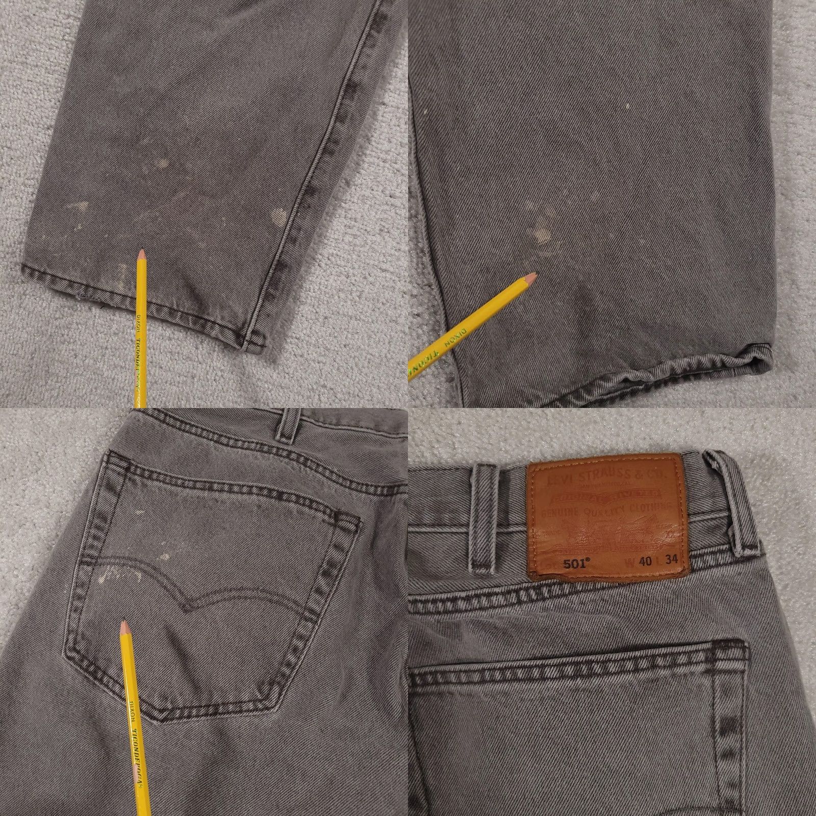 Levi's VINTAGE Levis 501 Jeans Mens 40x34 Gray Denim Button Fly Straight Leg Distressed Pants Size US 40 / EU 56 - 11 Thumbnail