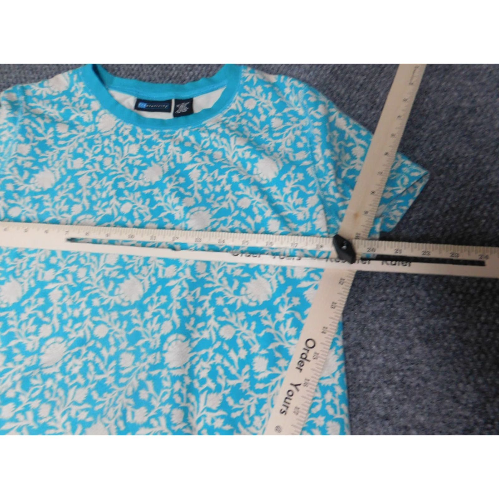 Vintage Relativity Womens Shirt XL Blue Floral Knit Cotton Short Sleeve Raglan Crew Neck Pullover Basic Modern Casual Summer Winter Size XL / US 12-14 / IT 48-50 - 5 Thumbnail