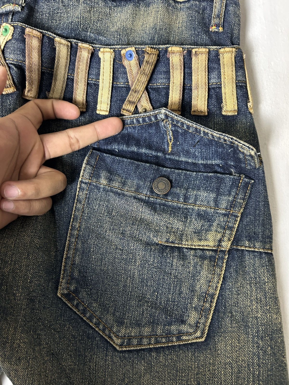 Japanese Brand Breath Mint Double Waist Jeans Sick Faded Bondage Punk Size US 33 - 12 Thumbnail
