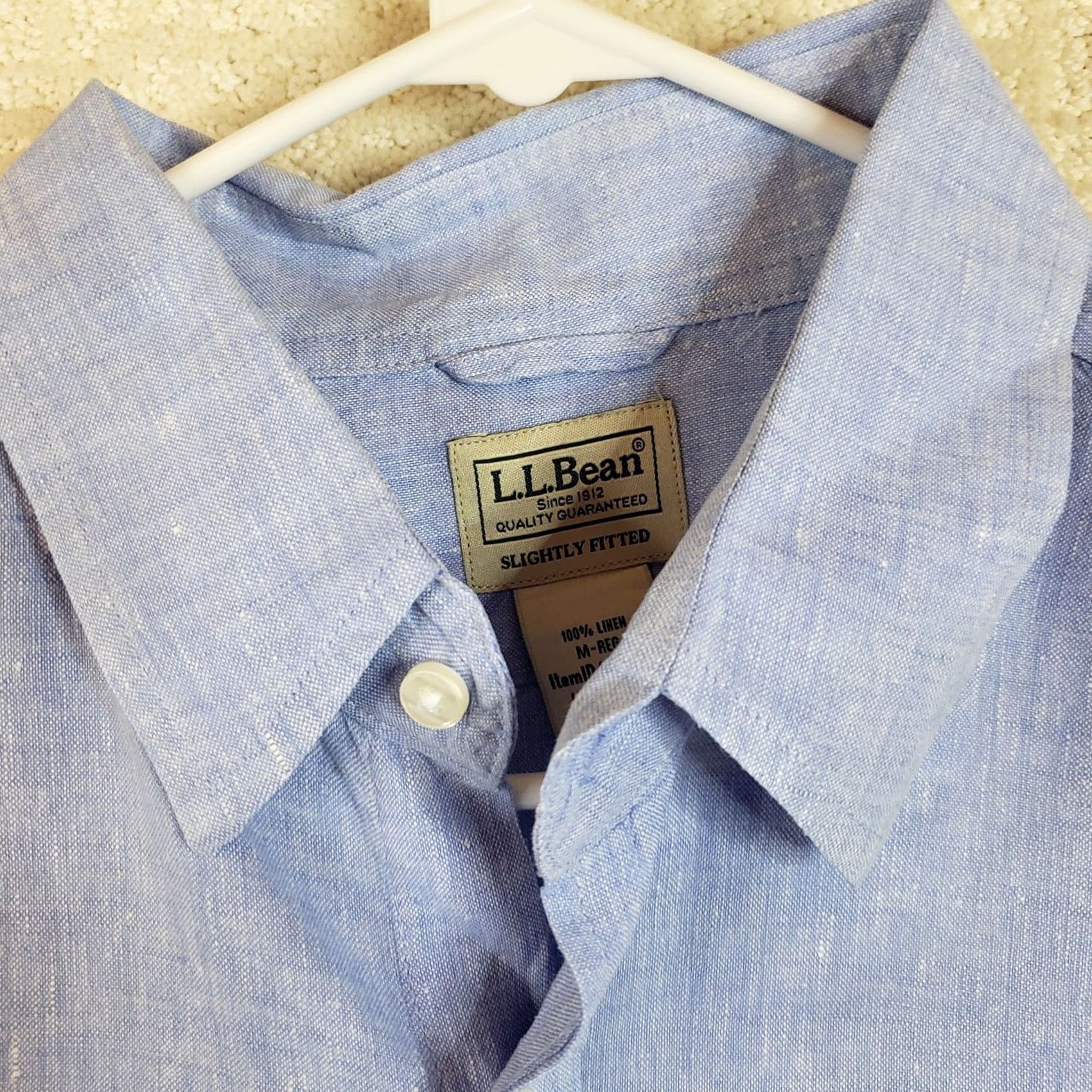 Vintage L.L.Bean Shirt Mens M Blue Linen Short Sleeve Button-Up Collared Lightweight Woven Striped Regular Fit Size US M / EU 48-50 / 2 - 5 Thumbnail